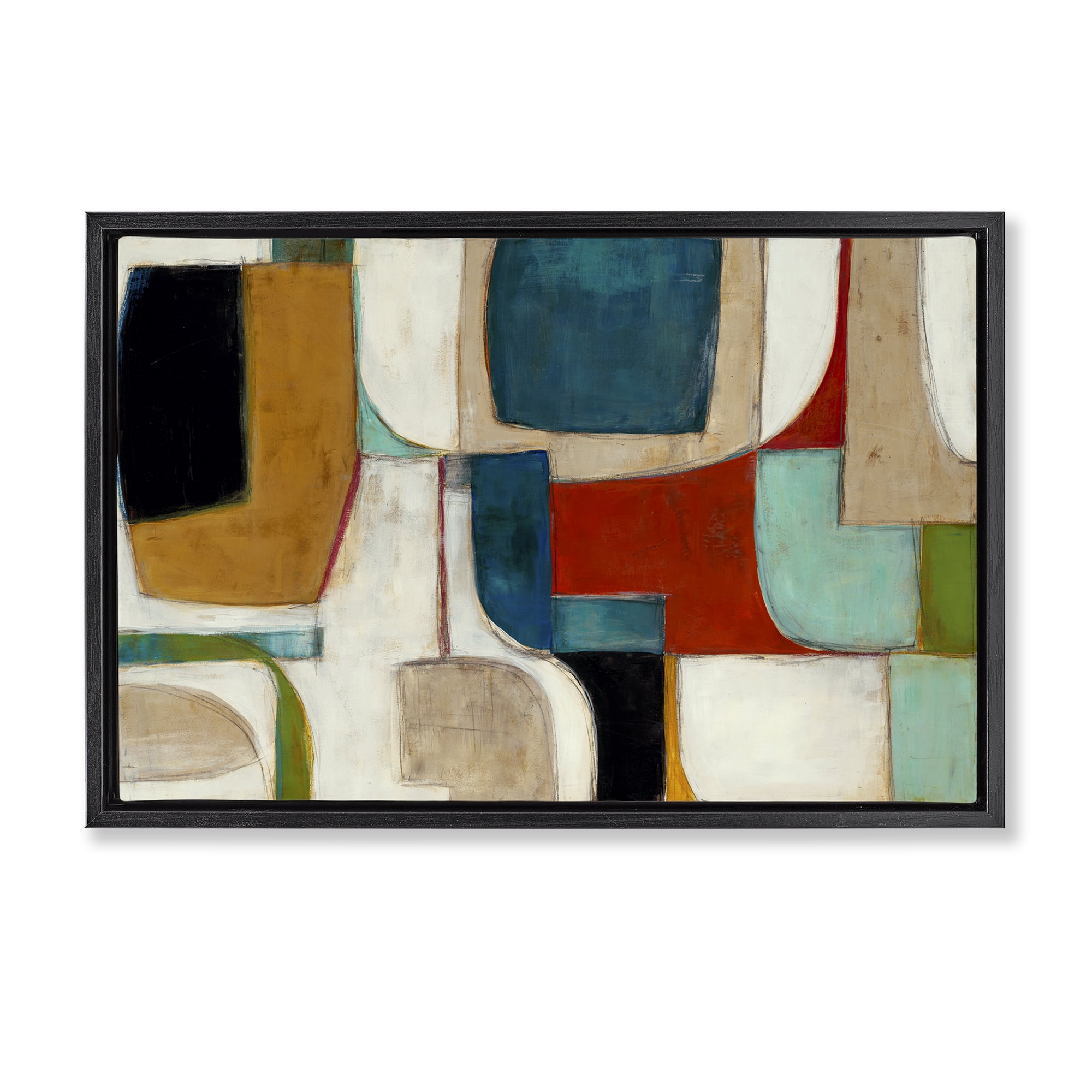 Stupell Industries Abstract Cubism Shapes Abstract Painting Black Floater Framed Canvas Art Print Wall Art, 31 x 21