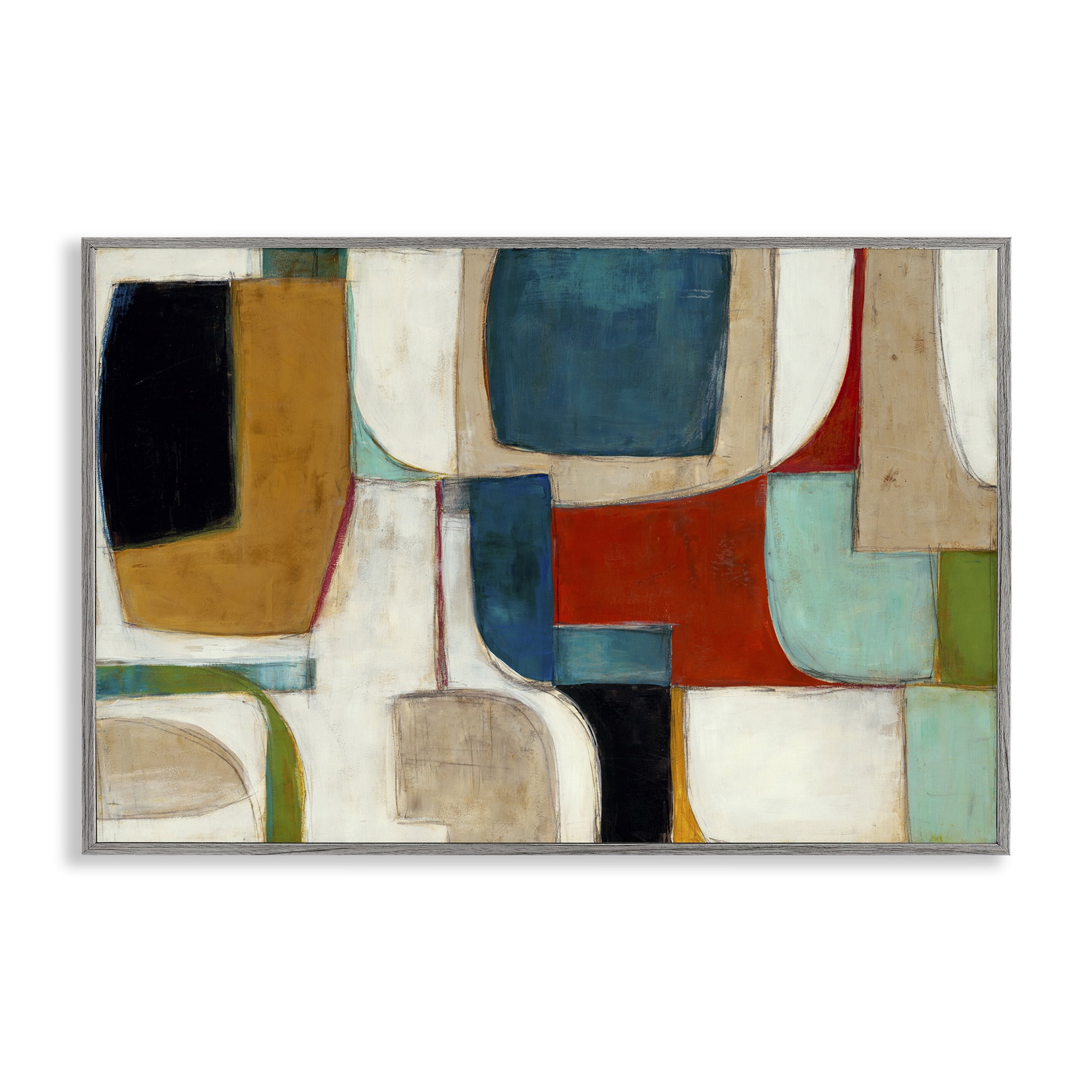 Stupell Industries Abstract Cubism Shapes Abstract Painting Gray Framed Art Print Wall Art, 24 x 16