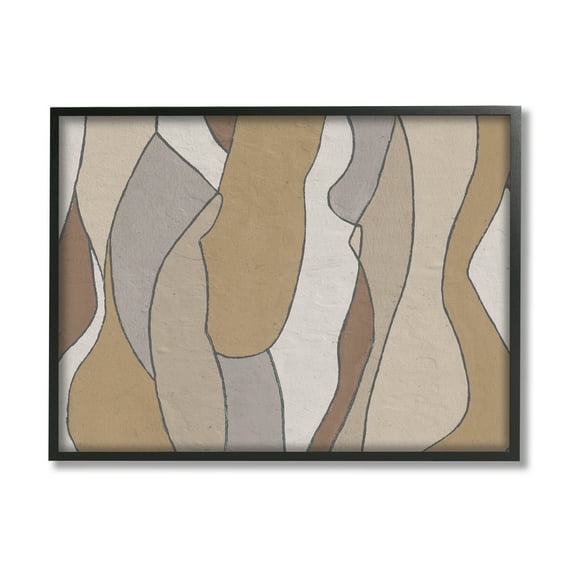Stupell Industries Abstract Curved Body Shapes Brown Beige Neutral Abstract Painting Black Framed Art Print Wall Art, 24 x 30