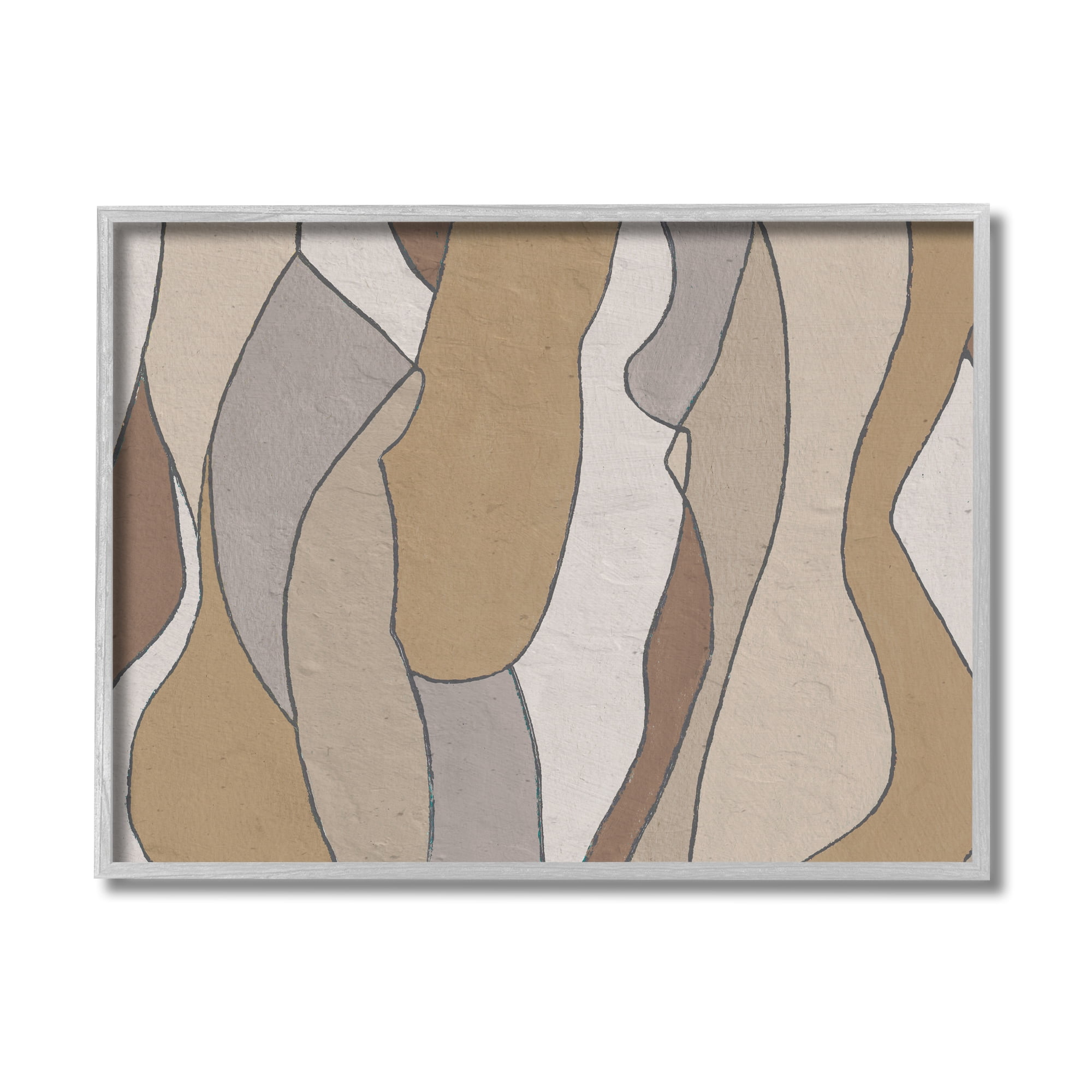 Stupell Industries Abstract Curved Body Shapes Brown Beige Neutral Abstract Painting Gray Framed Art Print Wall Art, 16 x 20