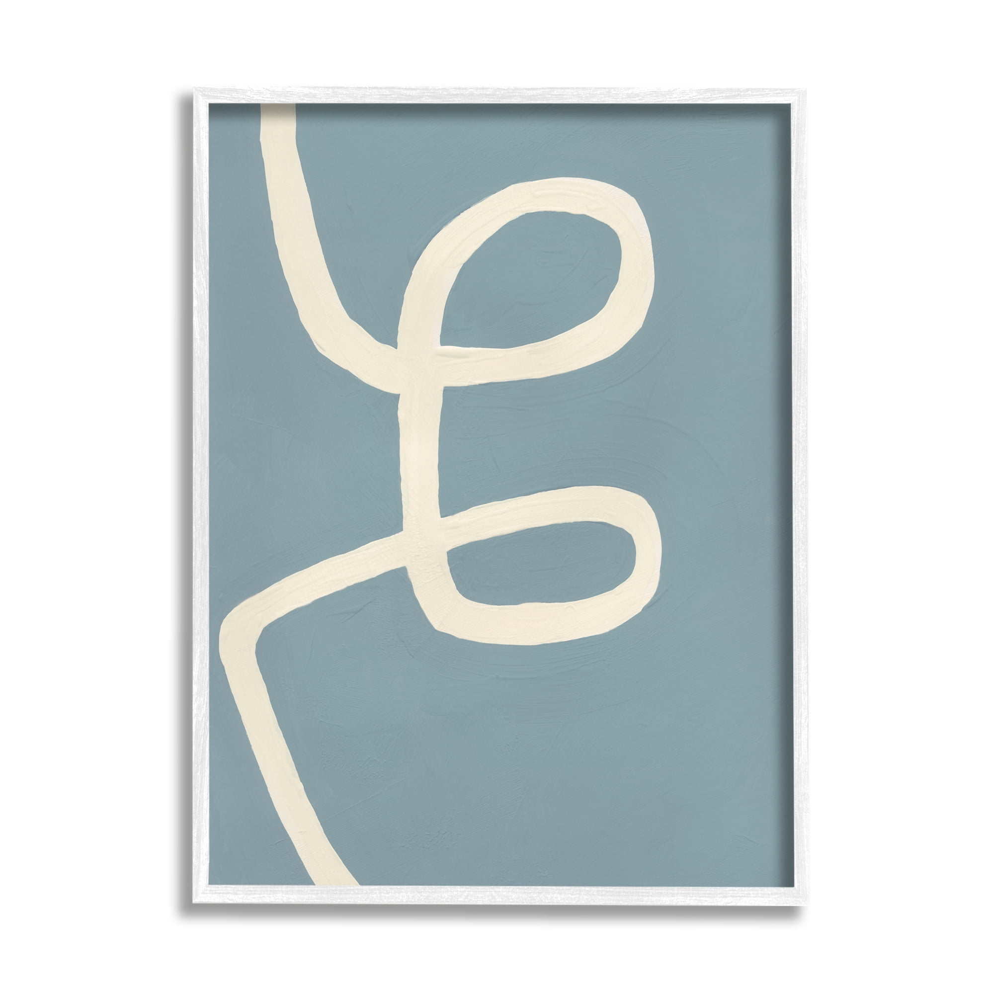 Stupell Industries Abstract Curved Line Off-White over Blue Graphic Art White Framed Art Print Wall Art, 11x14, by Bronwyn Baker
