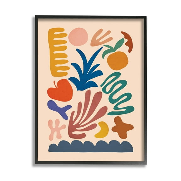 Stupell Industries Abstract Cutout Fruit Plant Shapes Geometric Botanicals Graphic Art Black Framed Art Print Wall Art, Design by JJ Design House LLC