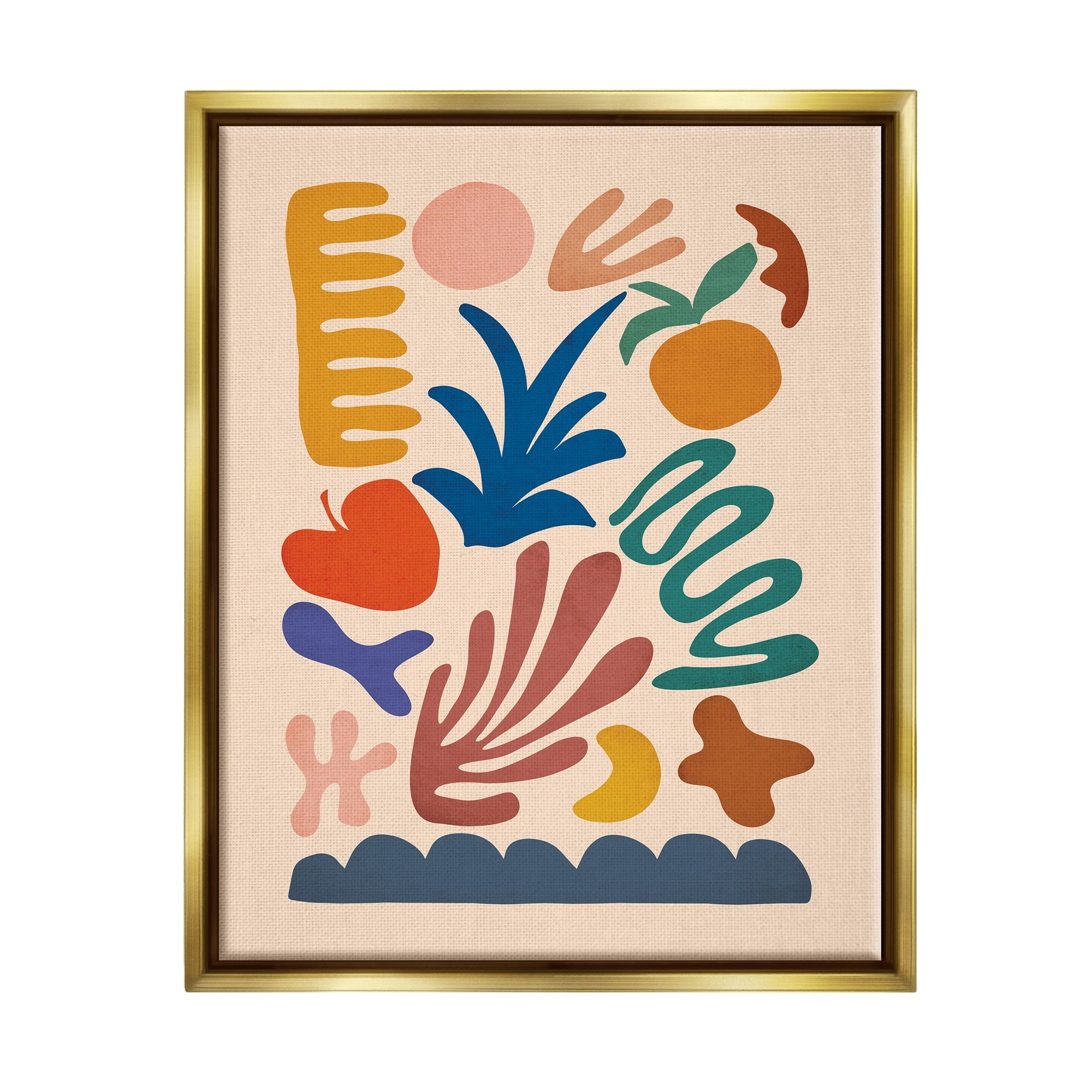 Stupell Industries Abstract Cutout Fruit Plant Shapes Geometric Botanicals Graphic Art Metallic Gold Floating Framed Canvas Print Wall Art, Design by JJ Design House LLC