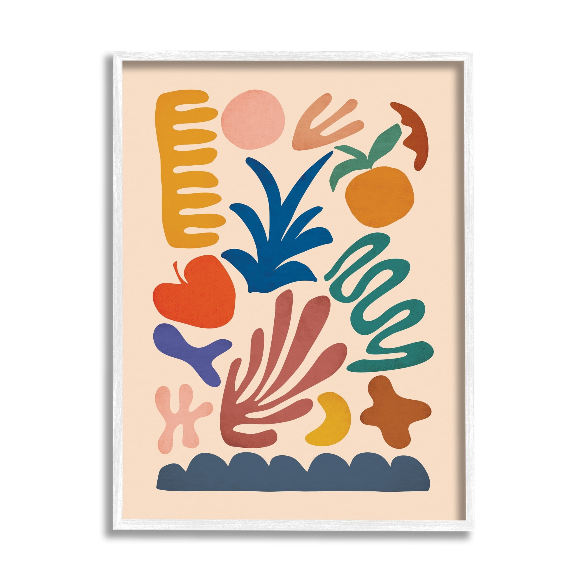 Stupell Industries Abstract Cutout Fruit Plant Shapes Geometric Botanicals Graphic Art White Framed Art Print Wall Art, Design by JJ Design House LLC