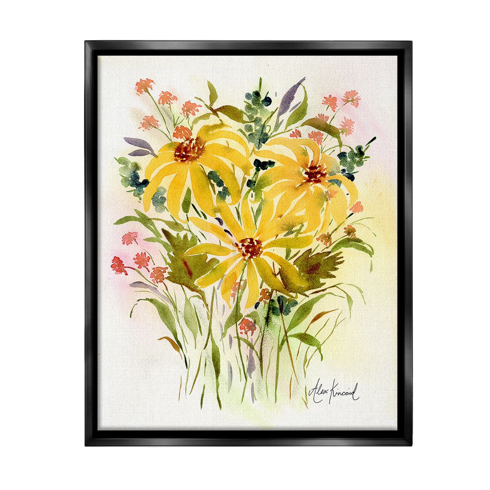 Stupell Industries Abstract Daisy Bunches Botanical & Floral Painting Black Floater Framed Canvas Art Print Wall Art, 17 x 21