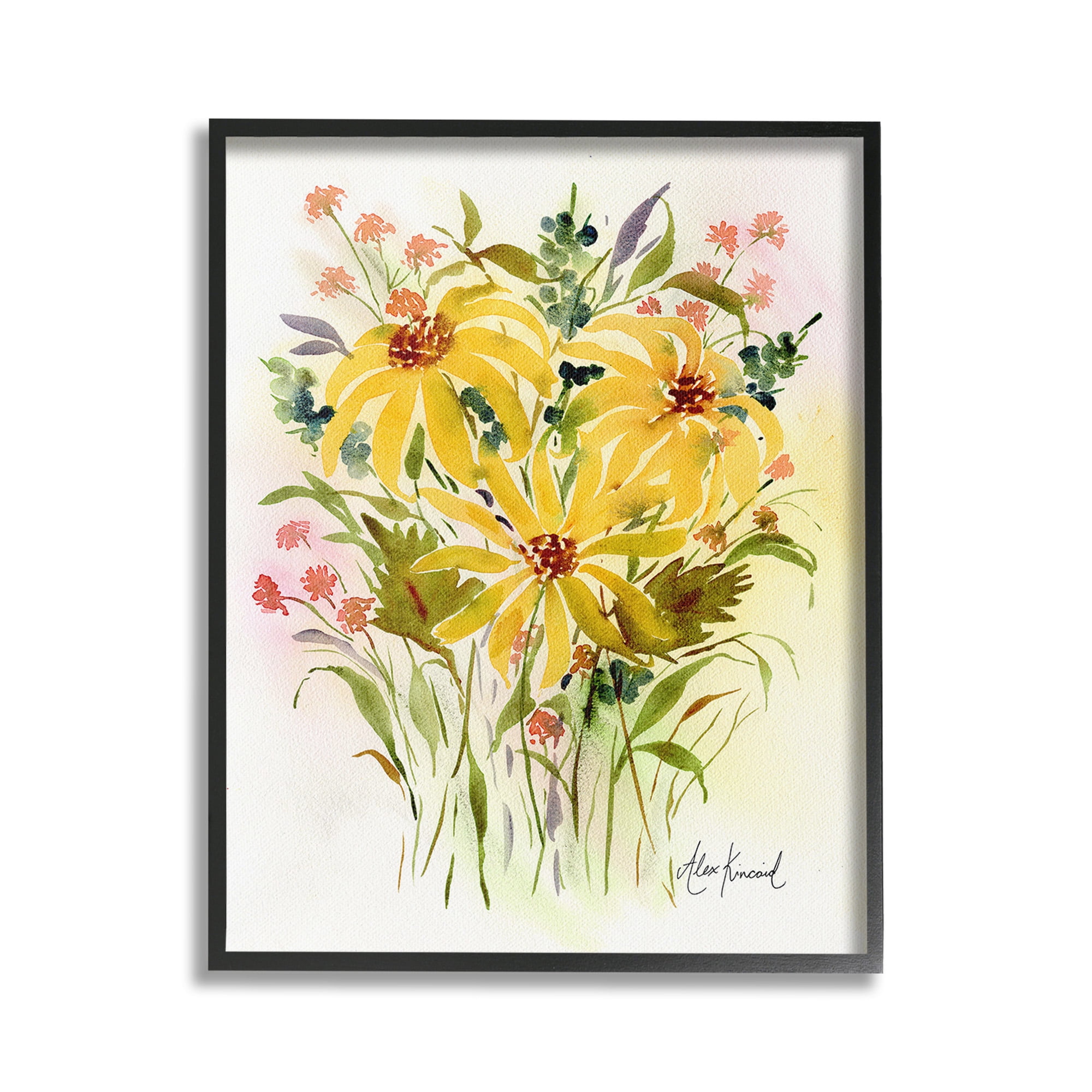 Stupell Industries Abstract Daisy Bunches Botanical & Floral Painting Black Framed Art Print Wall Art, 16 x 20