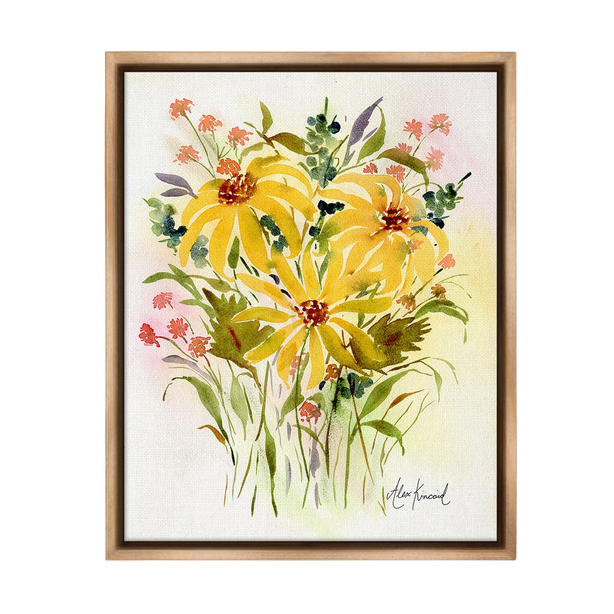 Stupell Industries Abstract Daisy Bunches Botanical & Floral Painting Brown Floater Framed Canvas Art Print Wall Art, 17 x 21