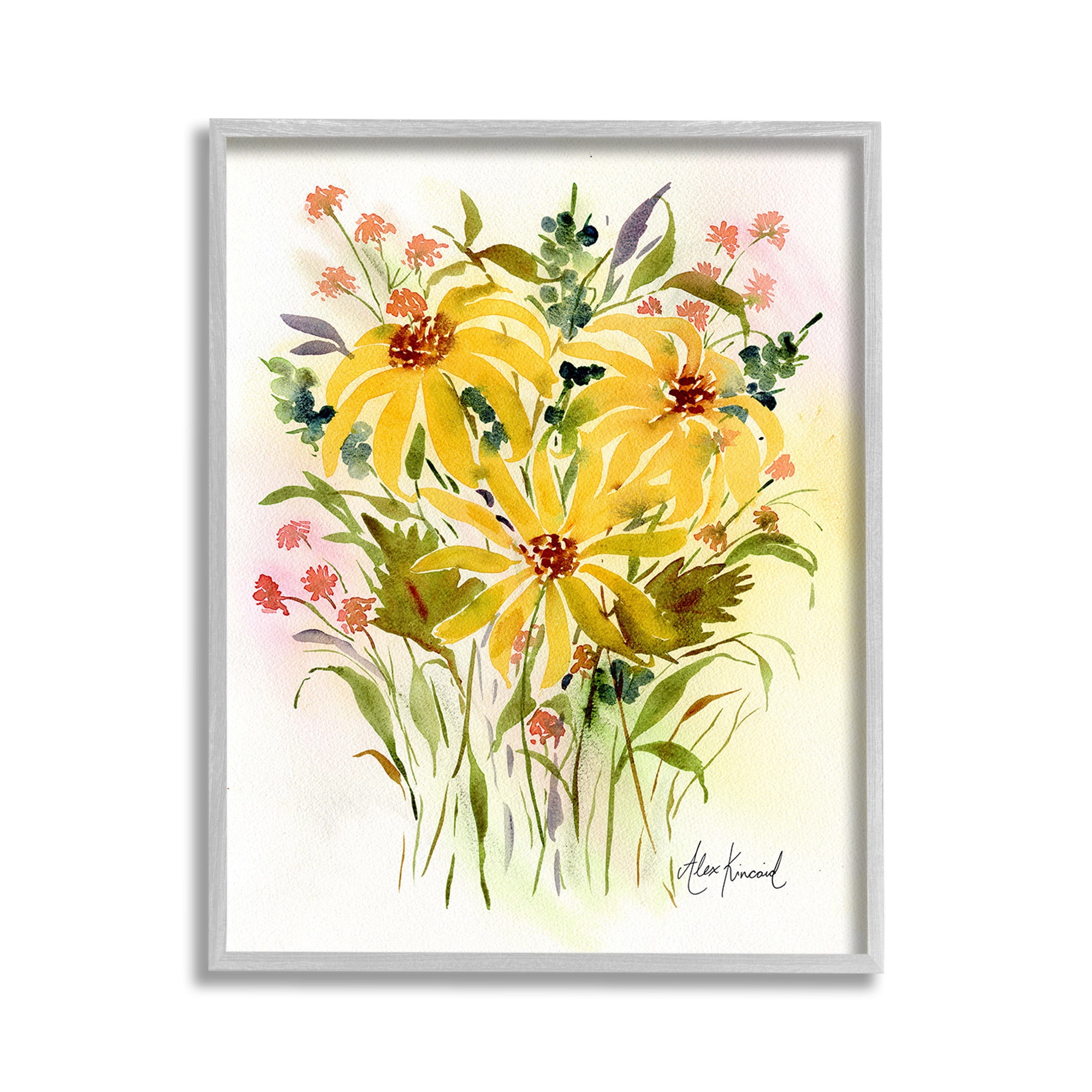 Stupell Industries Abstract Daisy Bunches Botanical & Floral Painting Gray Framed Art Print Wall Art, 11 x 14