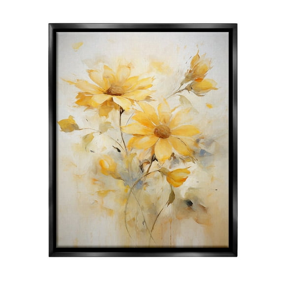 Stupell Industries Abstract Daisy Sprigs Botanical & Floral Painting Black Floater Framed Canvas Art Print Wall Art, 17 x 21