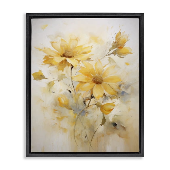 Stupell Industries Traditional Abstract Daisy Sprigs Black Floating Frame Canvas Art, 17 x 21, by Ramona Murdock
