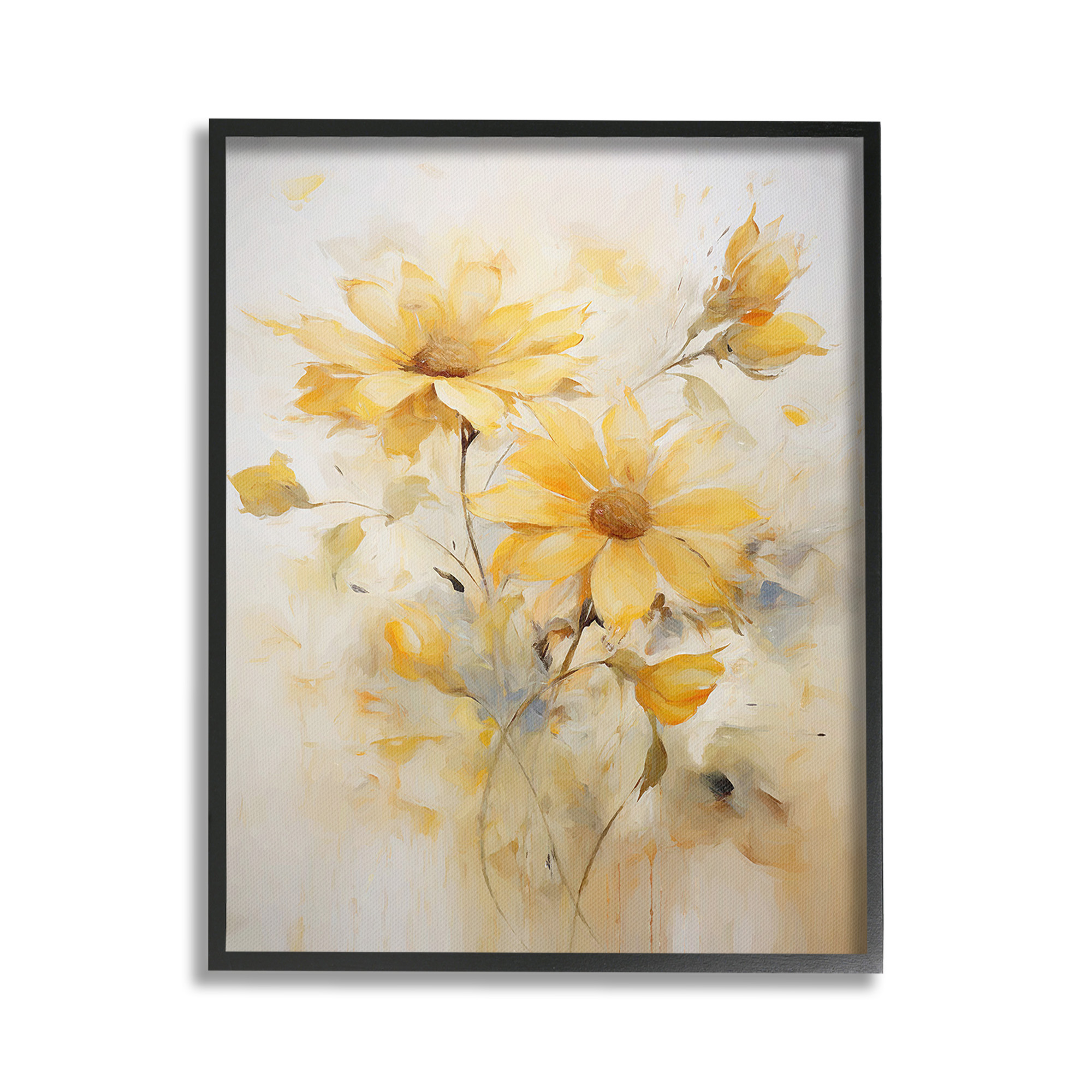 Stupell Industries Abstract Daisy Sprigs Botanical & Floral Painting Black Framed Art Print Wall Art, 24 x 30