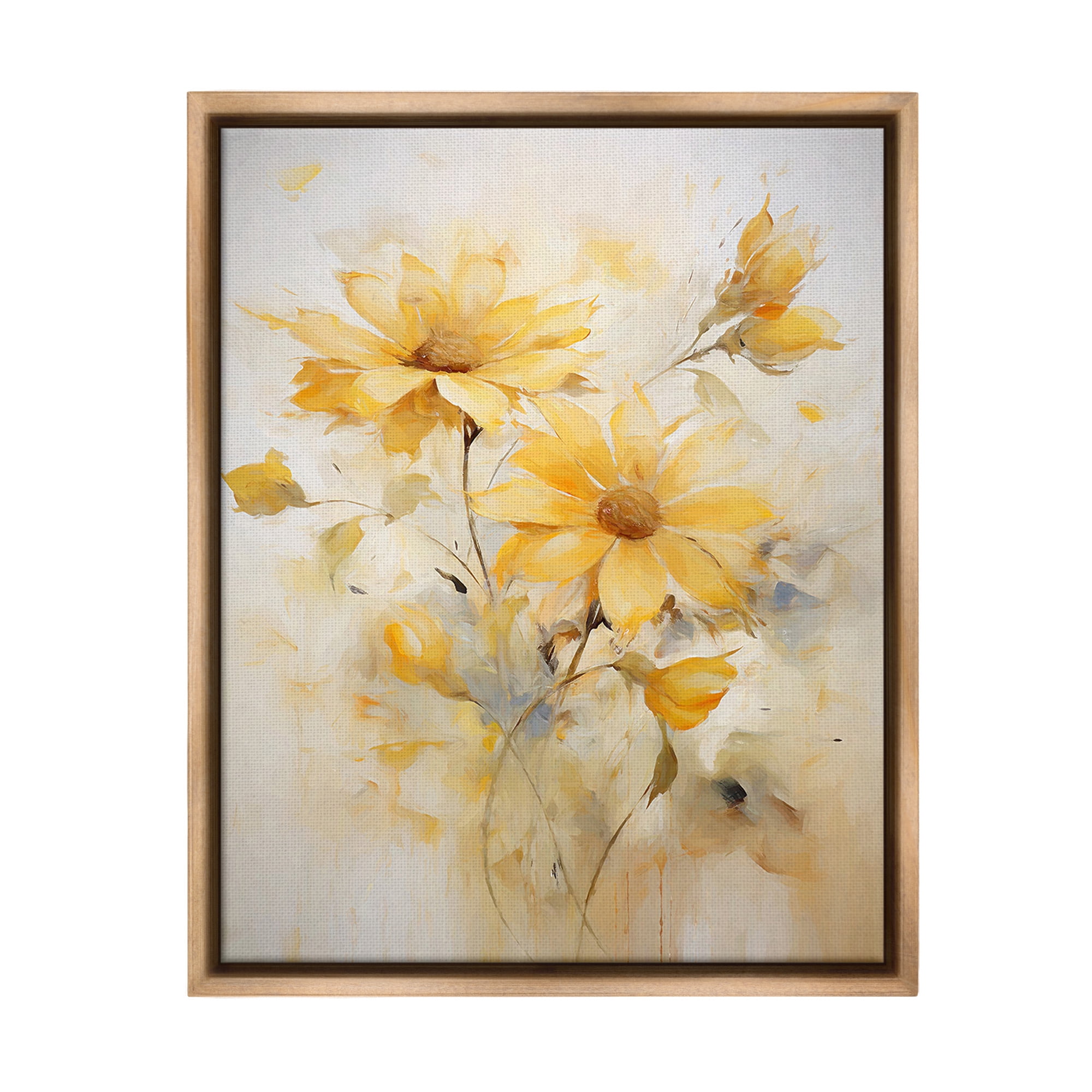 Stupell Industries Abstract Daisy Sprigs Botanical & Floral Painting Brown Floater Framed Canvas Art Print Wall Art, 17 x 21