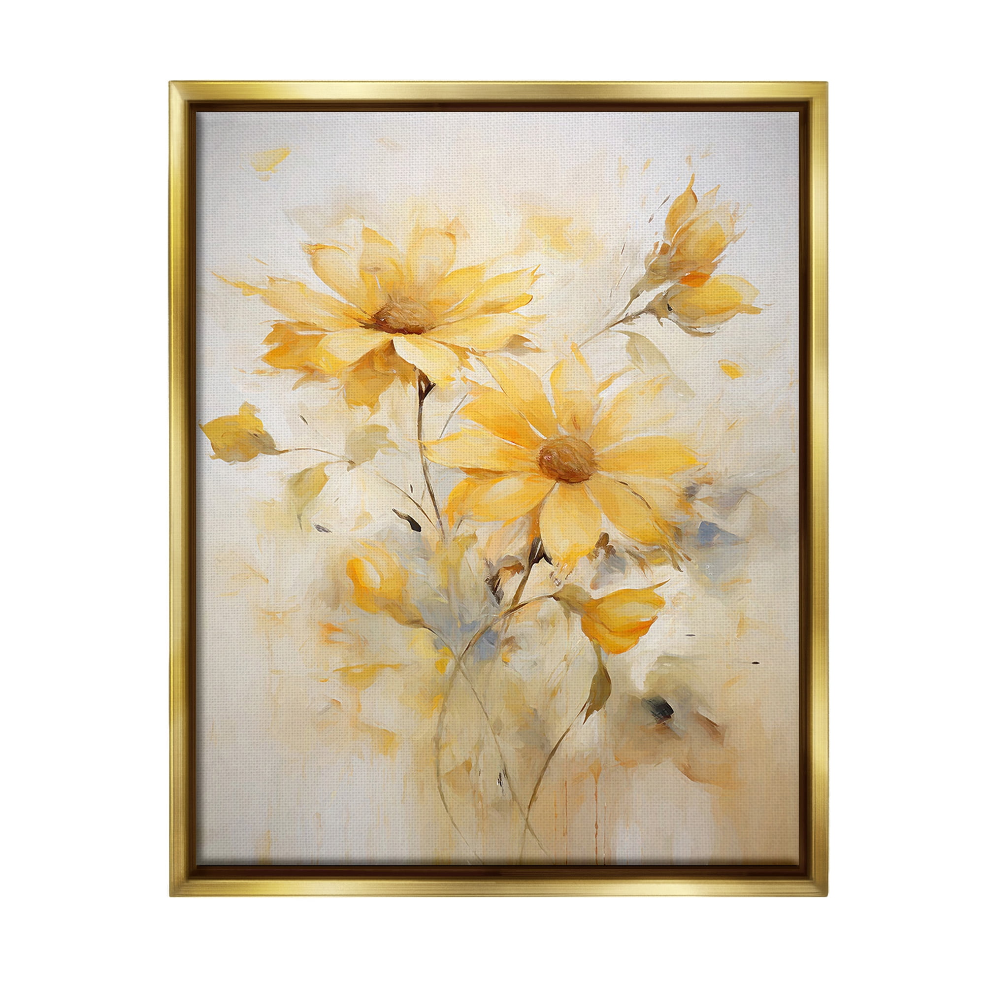 Stupell Industries Abstract Daisy Sprigs Botanical & Floral Painting Gold Floater Framed Canvas Art Print Wall Art, 17 x 21