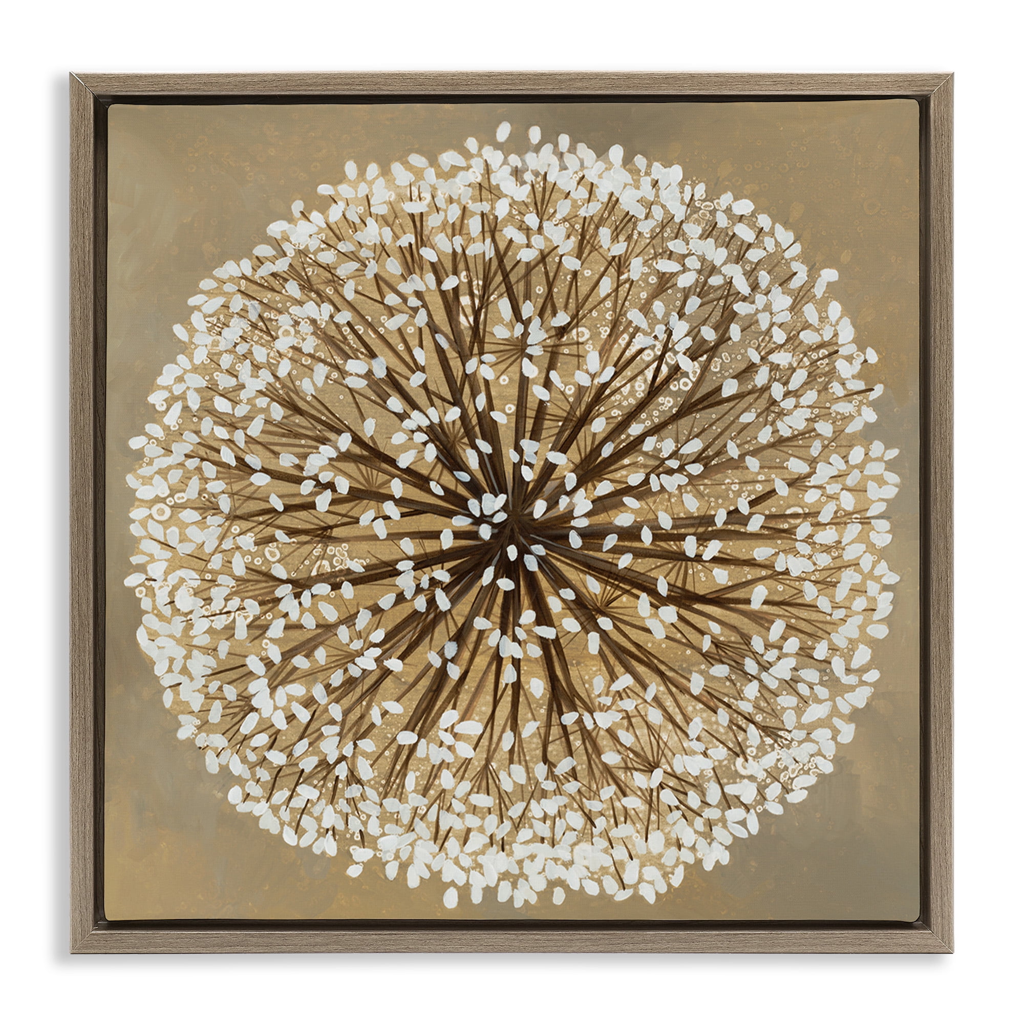 Stupell Industries Abstract Dandelion Flower Full Bloom Botanical & Floral Painting Brown Floater Framed Canvas Art Print Wall Art, 18 x 18