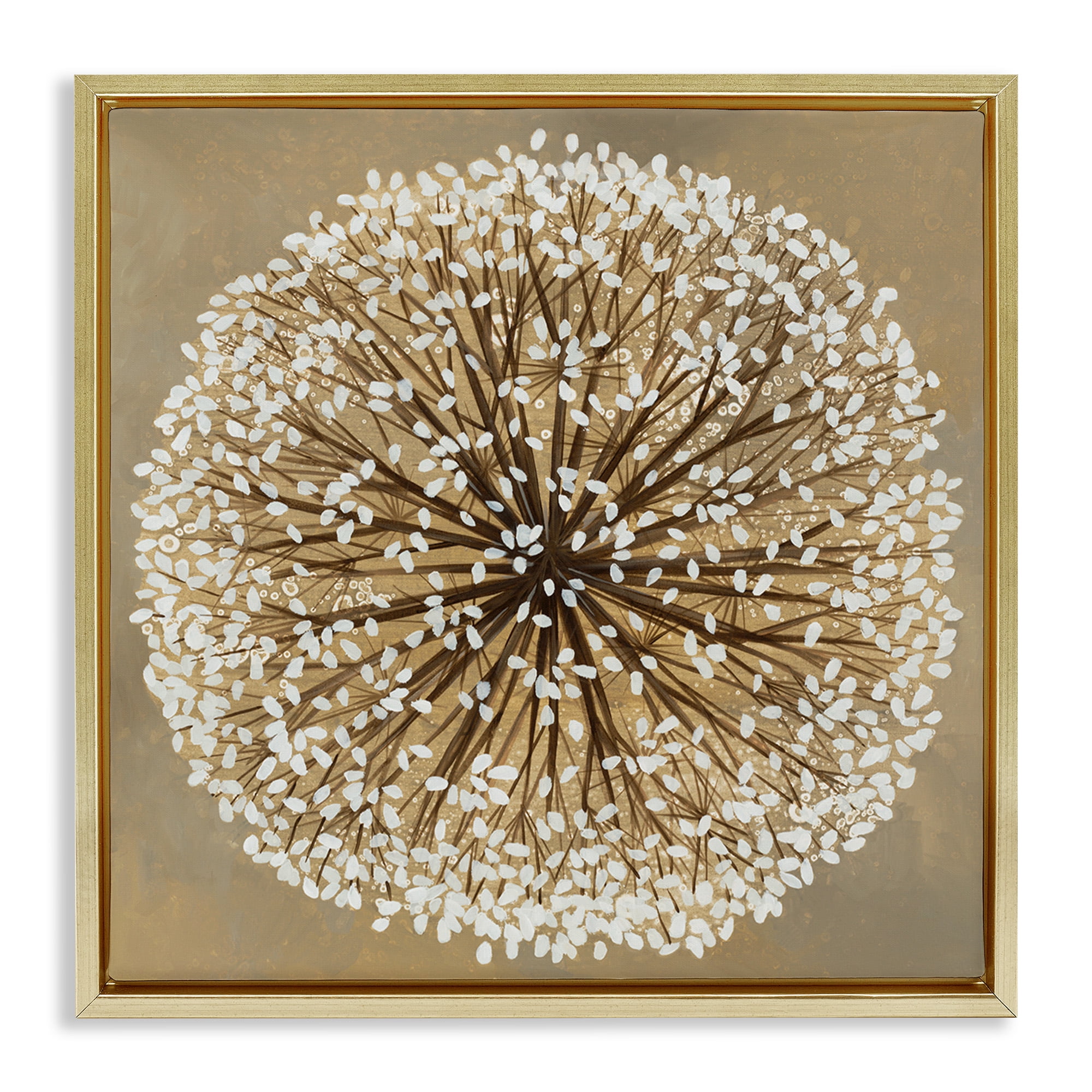 Stupell Industries Abstract Dandelion Flower Full Bloom Botanical & Floral Painting Gold Floater Framed Canvas Art Print Wall Art, 25 x 25