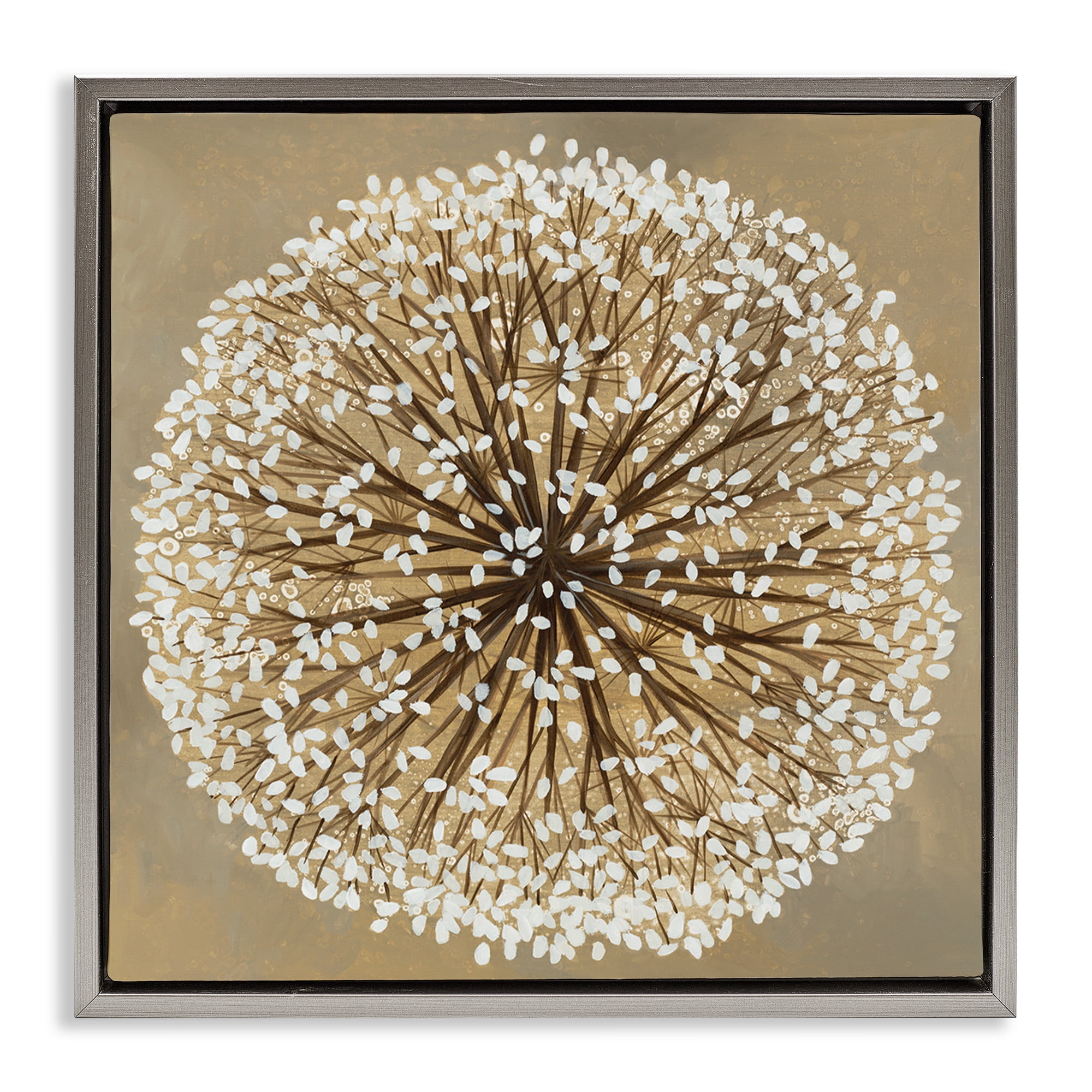Stupell Industries Abstract Dandelion Flower Full Bloom Botanical & Floral Painting Gray Floater Framed Canvas Art Print Wall Art, 18 x 18