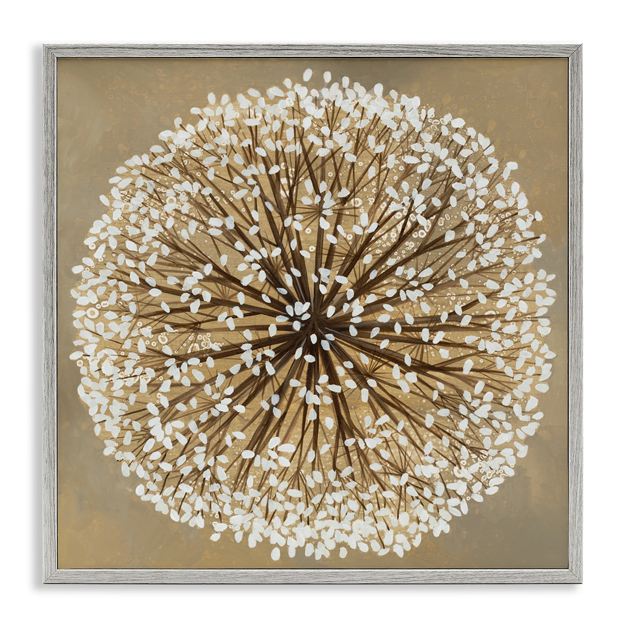 Stupell Industries Abstract Dandelion Flower Full Bloom Botanical & Floral Painting Gray Framed Art Print Wall Art, 12 x 12