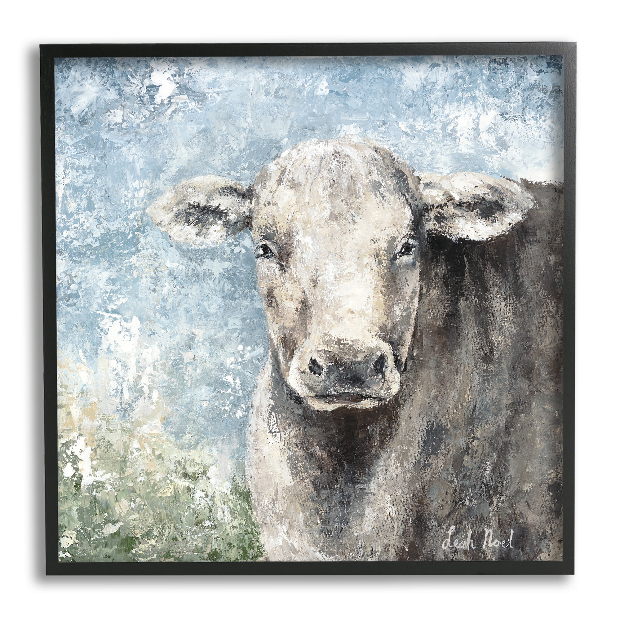 Stupell Industries Abstract Dappled Cow Portrait Animals & Insects Painting Black Framed Art Print Wall Art, 24 x 24