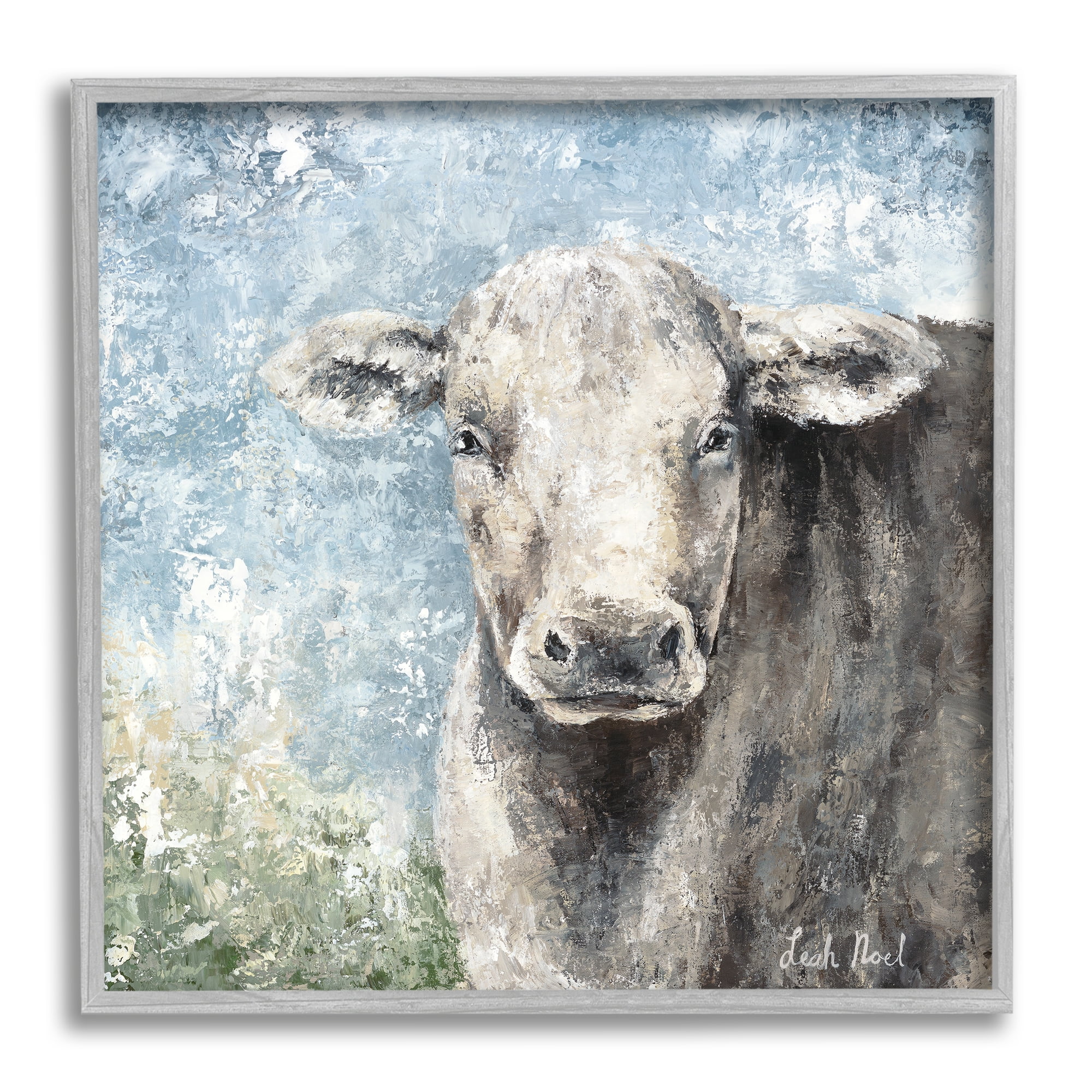 Stupell Industries Abstract Dappled Cow Portrait Animals & Insects Painting Gray Framed Art Print Wall Art, 12 x 12