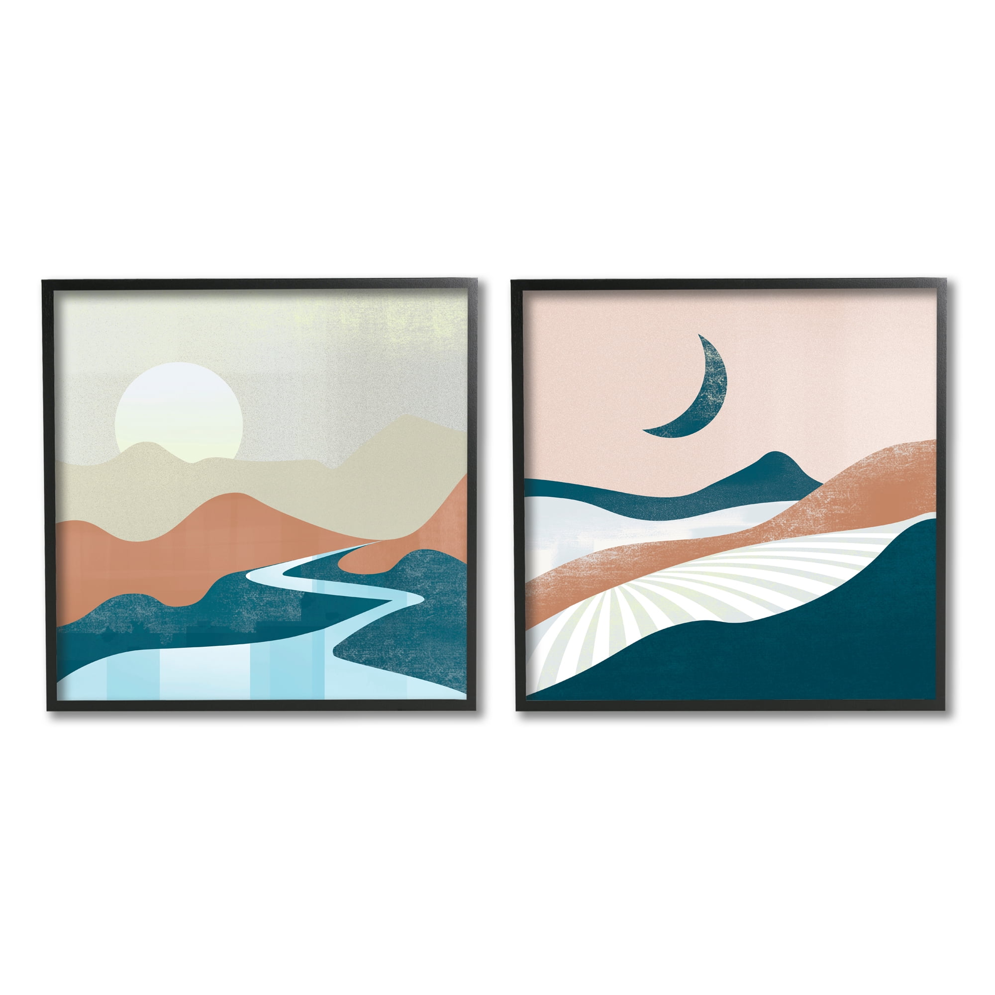 Stupell Industries Abstract Day & Night Landscape Abstract Painting Black Framed Art Print Wall Art, 17 x 17, Set of 2