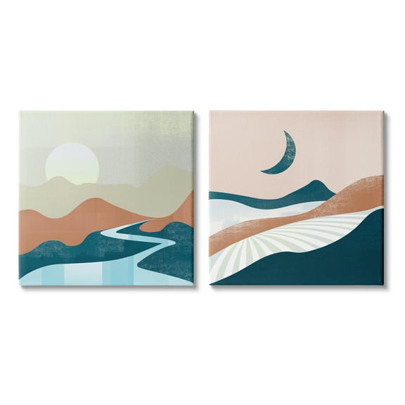 Stupell Industries Abstract Day & Night Landscape Abstract Painting Gallery Wrapped Canvas Print Wall Art, 17 x 17, Set of 2