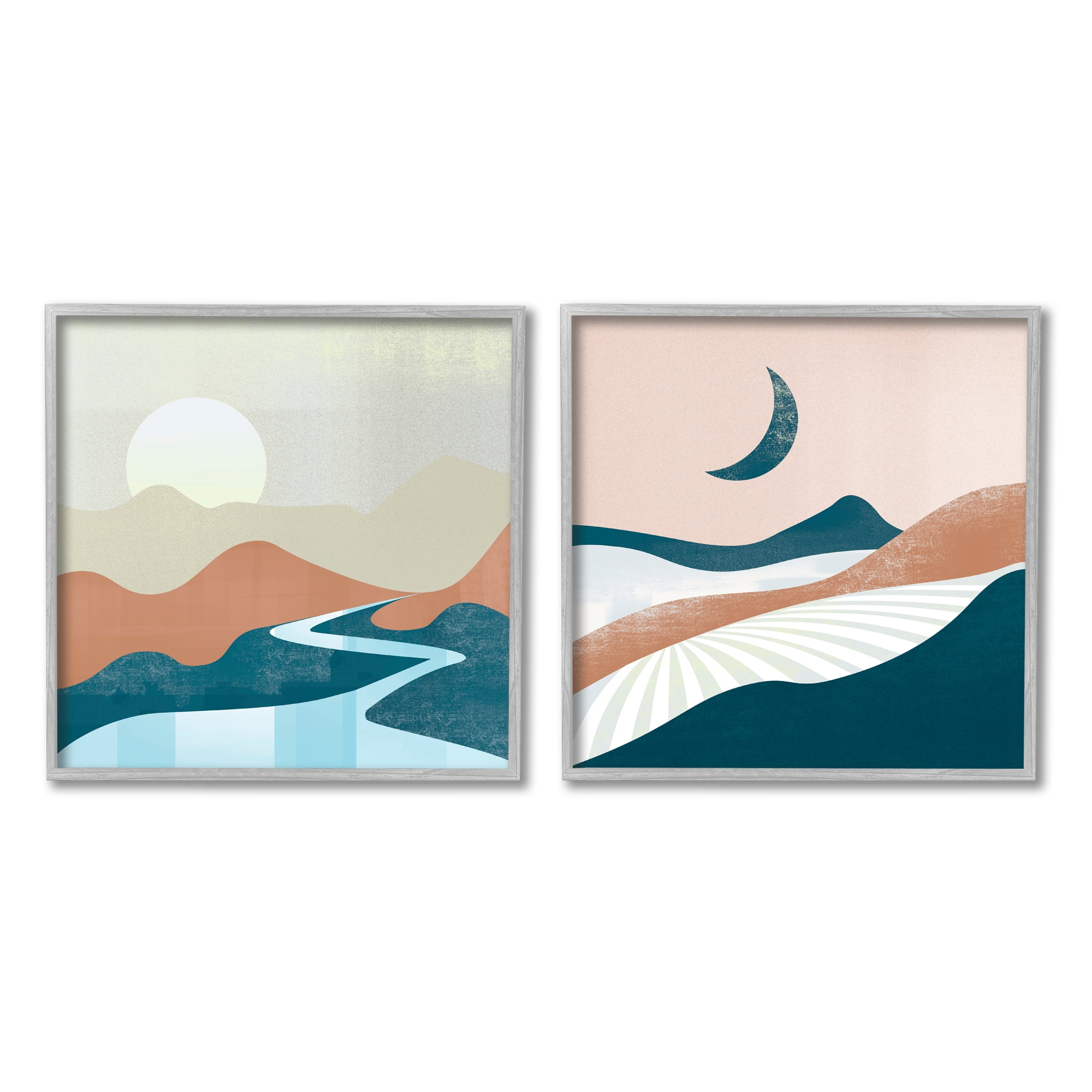 Stupell Industries Abstract Day & Night Landscape Abstract Painting Gray Framed Art Print Wall Art, 17 x 17, Set of 2