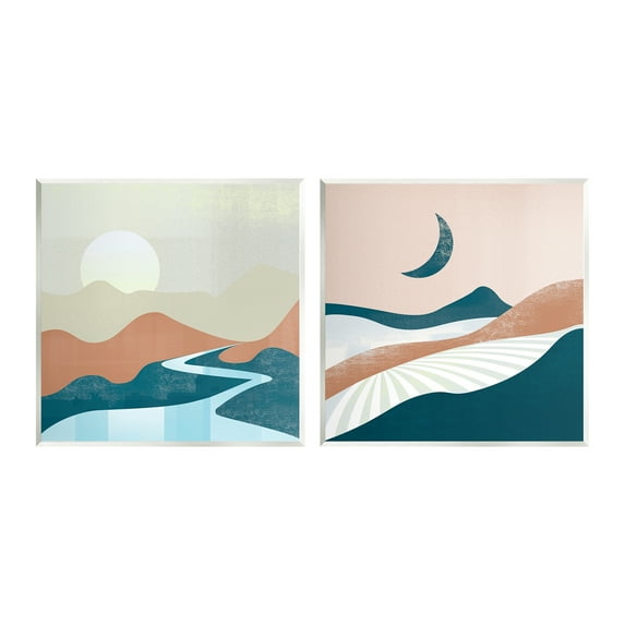 Stupell Industries Abstract Day & Night Landscape Abstract Painting Unframed Art Print Wall Art, 12 x 12, Set of 2