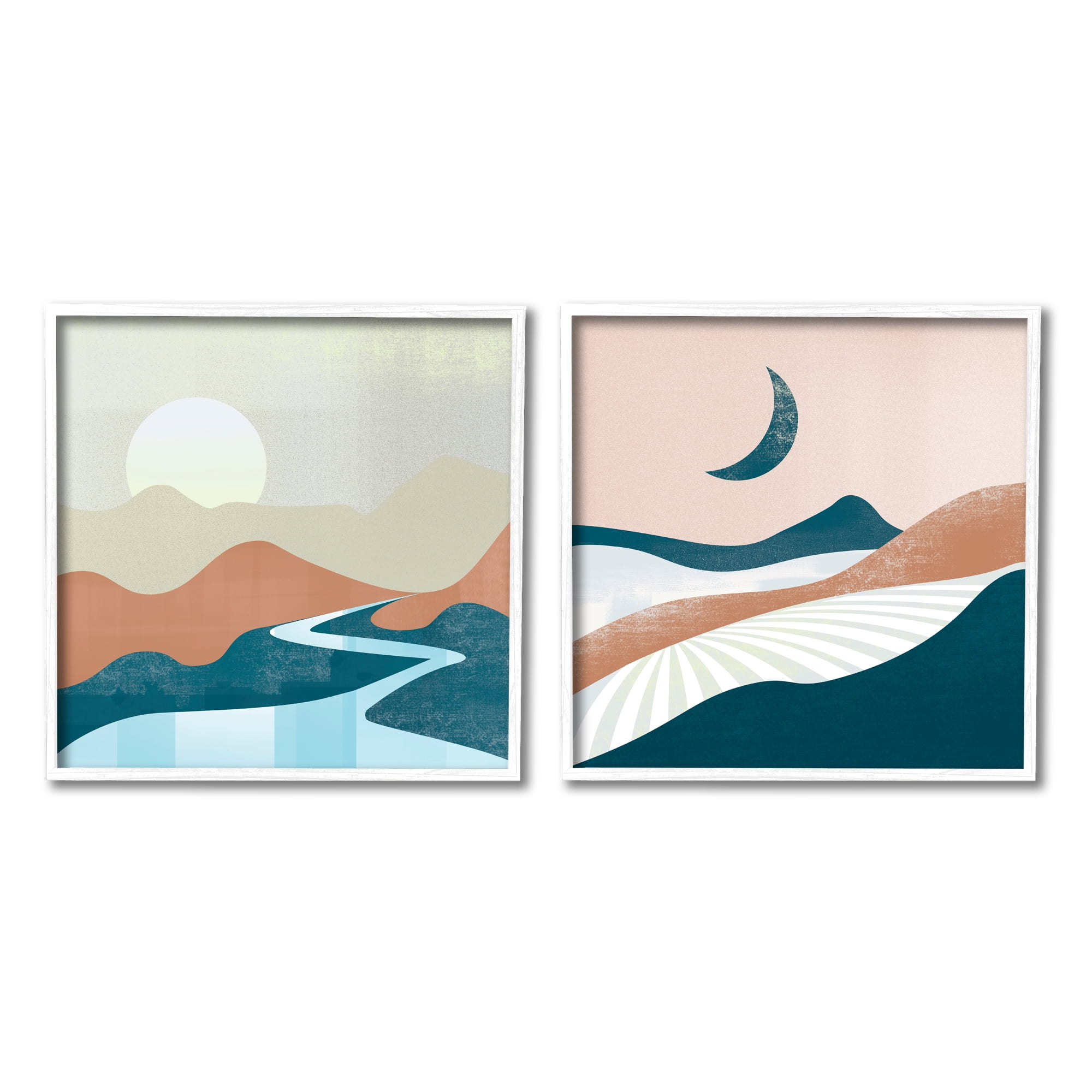 Stupell Industries Abstract Day & Night Landscape Abstract Painting White Framed Art Print Wall Art, 12 x 12, Set of 2