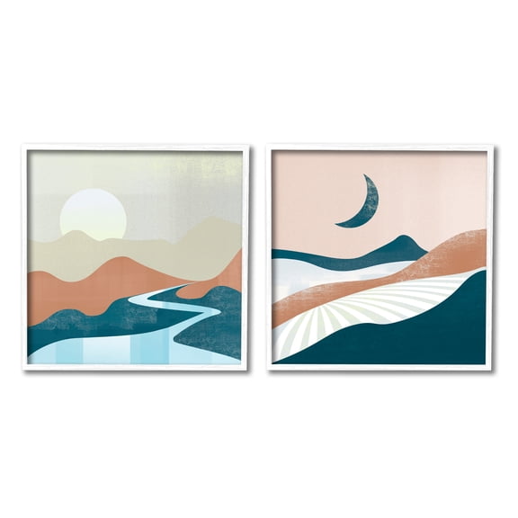 Stupell Industries Abstract Day & Night Landscape Abstract Painting White Framed Art Print Wall Art, 24 x 24, Set of 2
