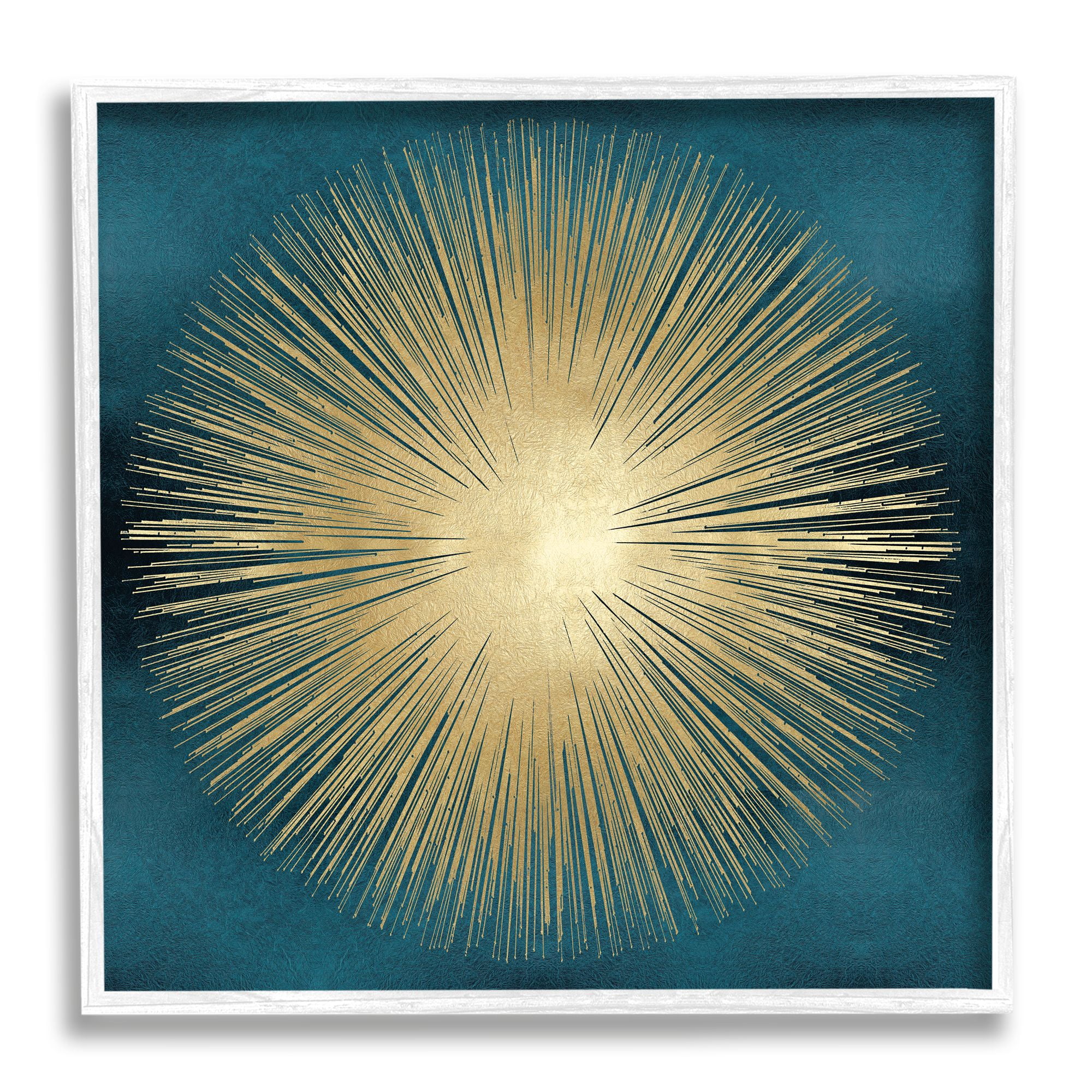 Gold Sunburst Abstract Print on Canvas with White Frame, 12 x 12