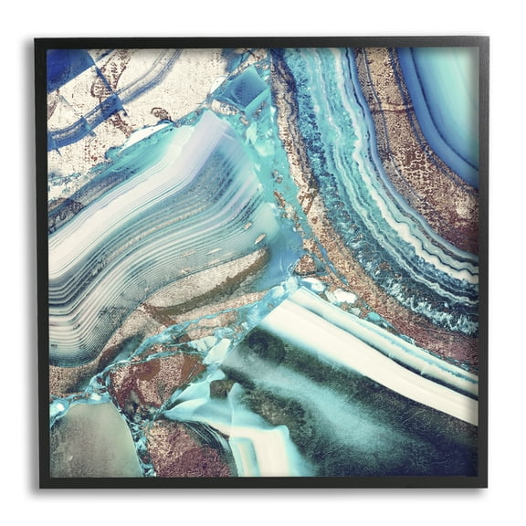 Stupell Industries Abstract Detailed Blue Turquoise Agate Geode Rock Design Graphic Art Black Framed Art Print Wall Art, 12x12, by Mindy Sommers