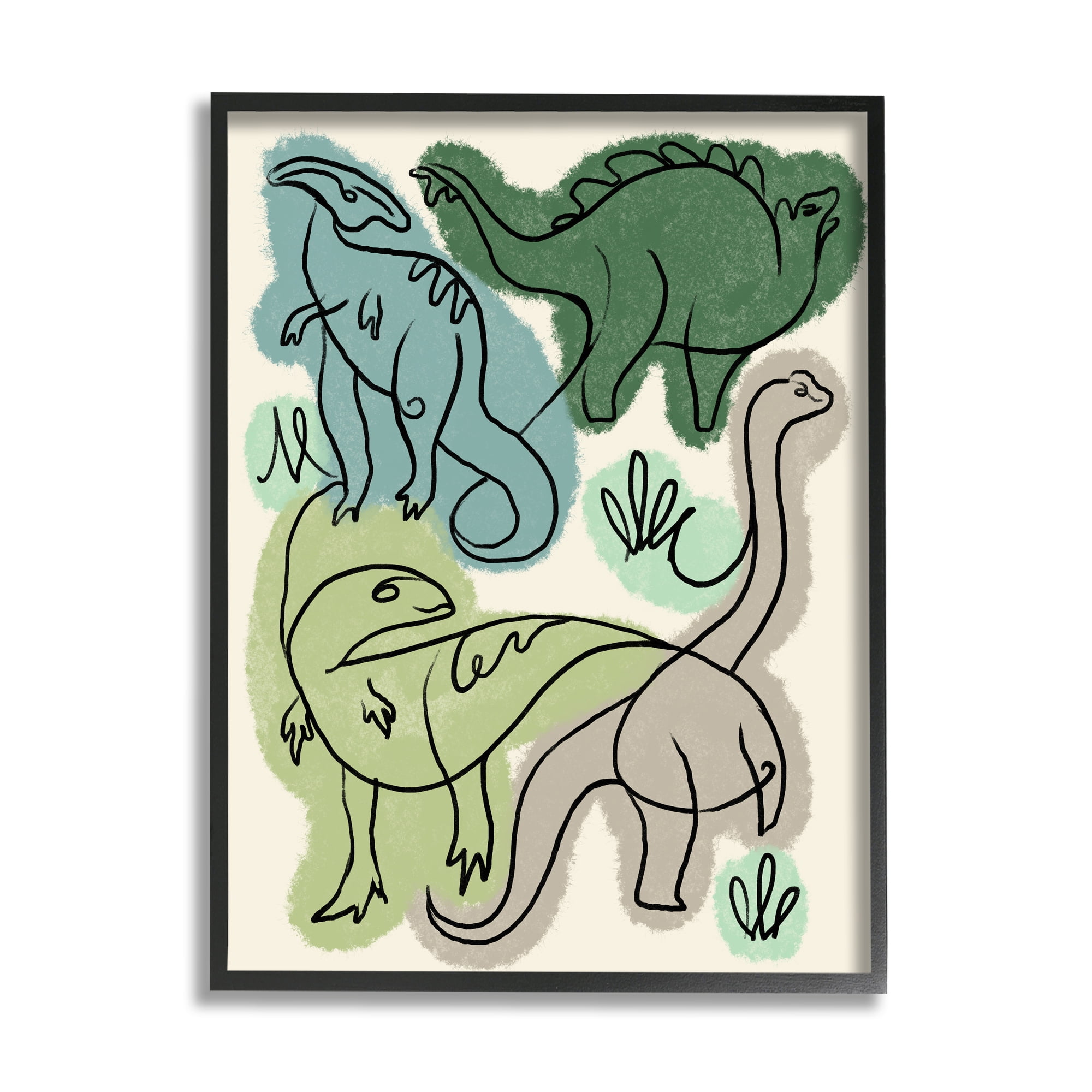 Stupell Industries Abstract Dinosaur Safari Reptiles Modern Linework Design Animals & Insects Painting Black Framed Art Print Wall Art, 11 x 14