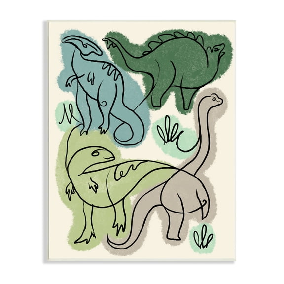 Stupell Industries Abstract Dinosaur Safari Reptiles Modern Linework Design Animals & Insects Painting Unframed Art Print Wall Art, 10 x 15