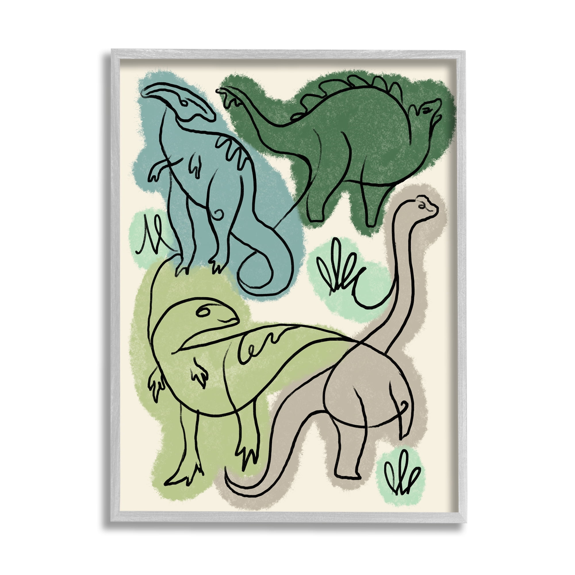 Stupell Industries Abstract Dinosaur Safari Reptiles Modern Linework Design Traditional Painting Gray Framed Art Print Wall Art, 24 x 30, Design by Daphne Polselli