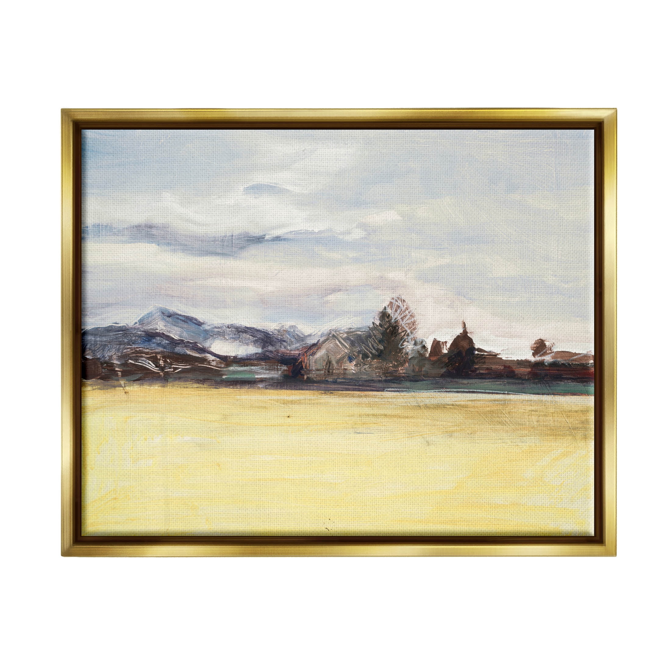 Stupell Industries Abstract Distant House Scenery Painting Metallic Gold Floating Framed Canvas Print Wall Art, Design by Stacy Pollard