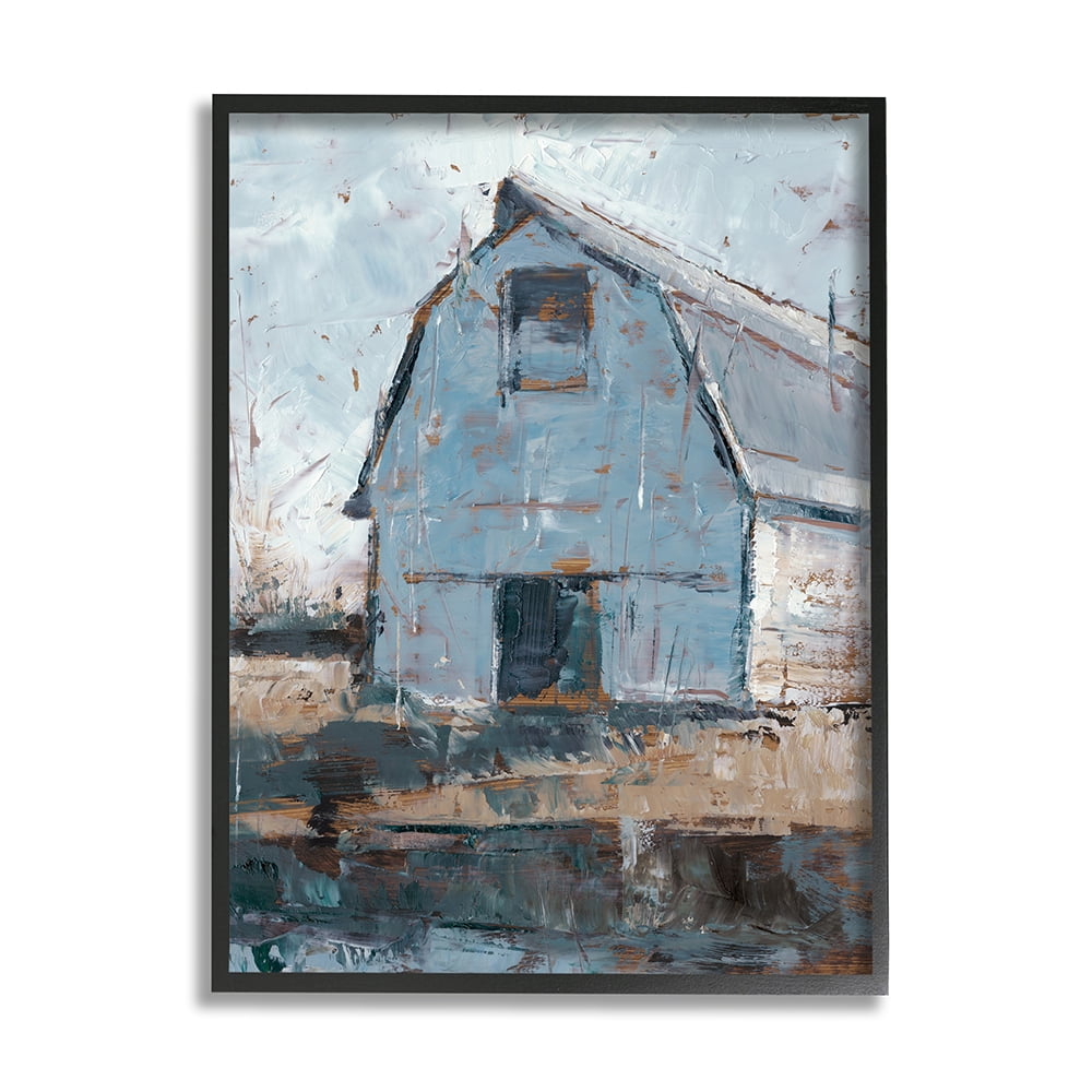 Stupell Industries Abstract Distressed White Barn Farm Architecture Black Framed by Ethan Harper