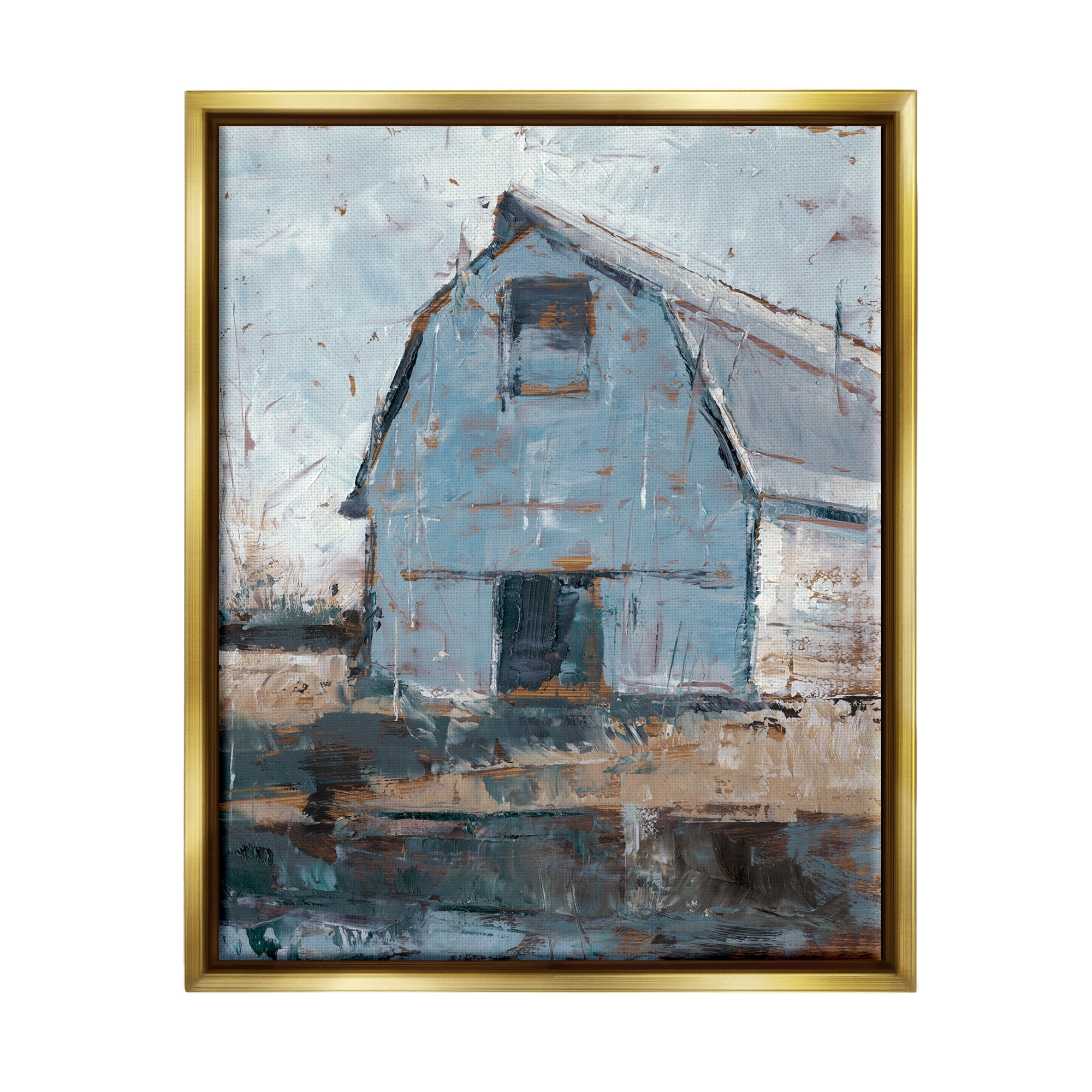 Stupell Industries Abstract Distressed White Barn Farm Architecture Metallic Gold Framed Floating Canvas Wall Art, 24x30, by Ethan Harper