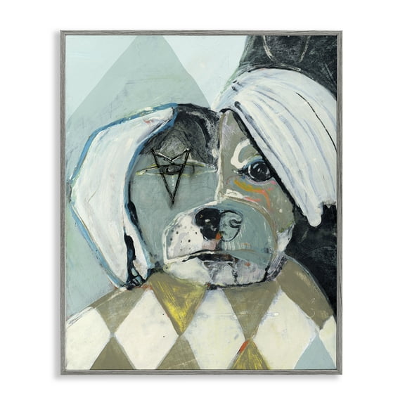 Stupell Industries Abstract Dog Face Portrait Animals Painting Gray Framed Art Print Wall Art, 11 x 14