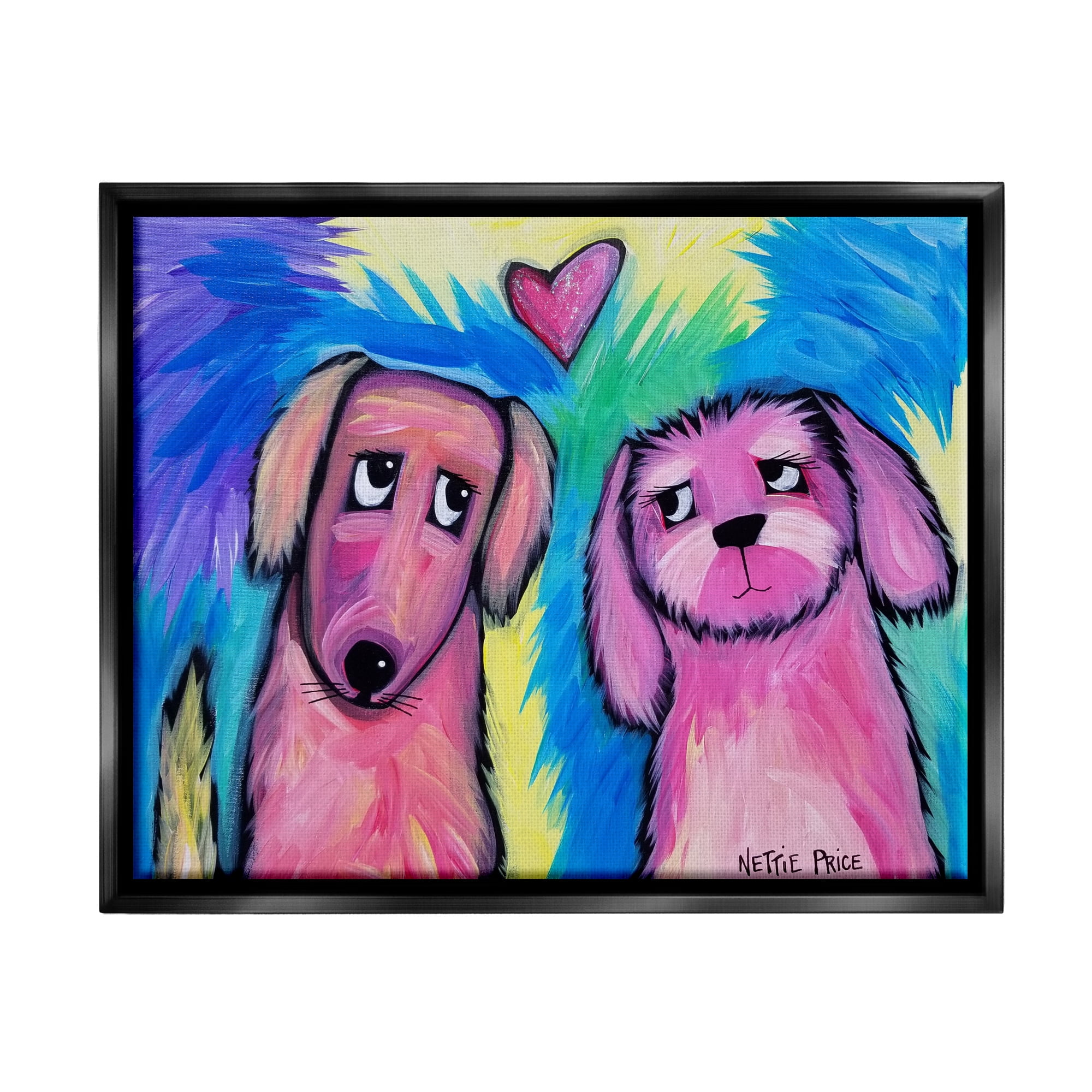 Stupell Industries Abstract Dog Friends Animals & Insects Painting Black Floater Framed Art Print Wall Art, 31 x 25