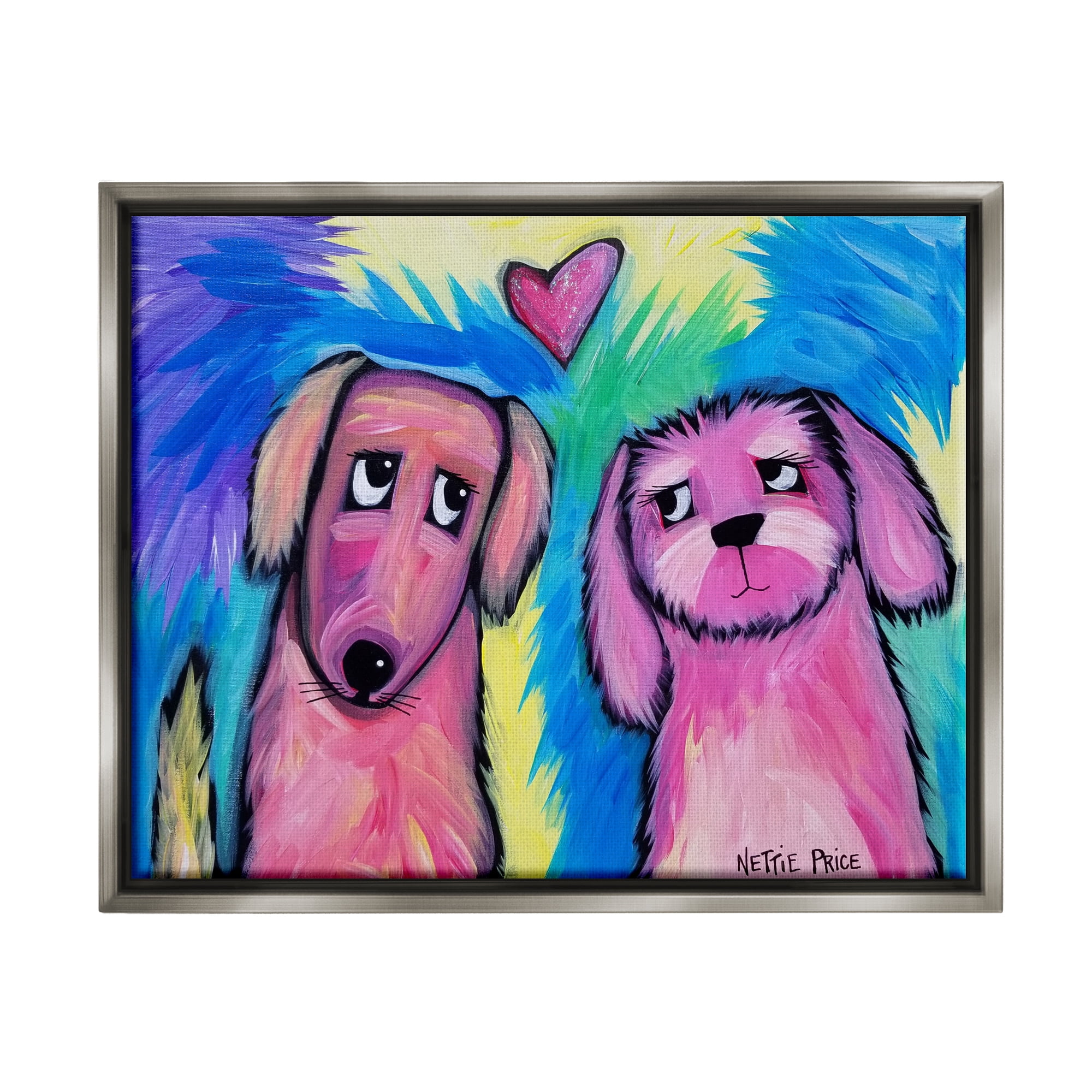 Stupell Industries Abstract Dog Friends Animals & Insects Painting Gray Floater Framed Art Print Wall Art, 31 x 25