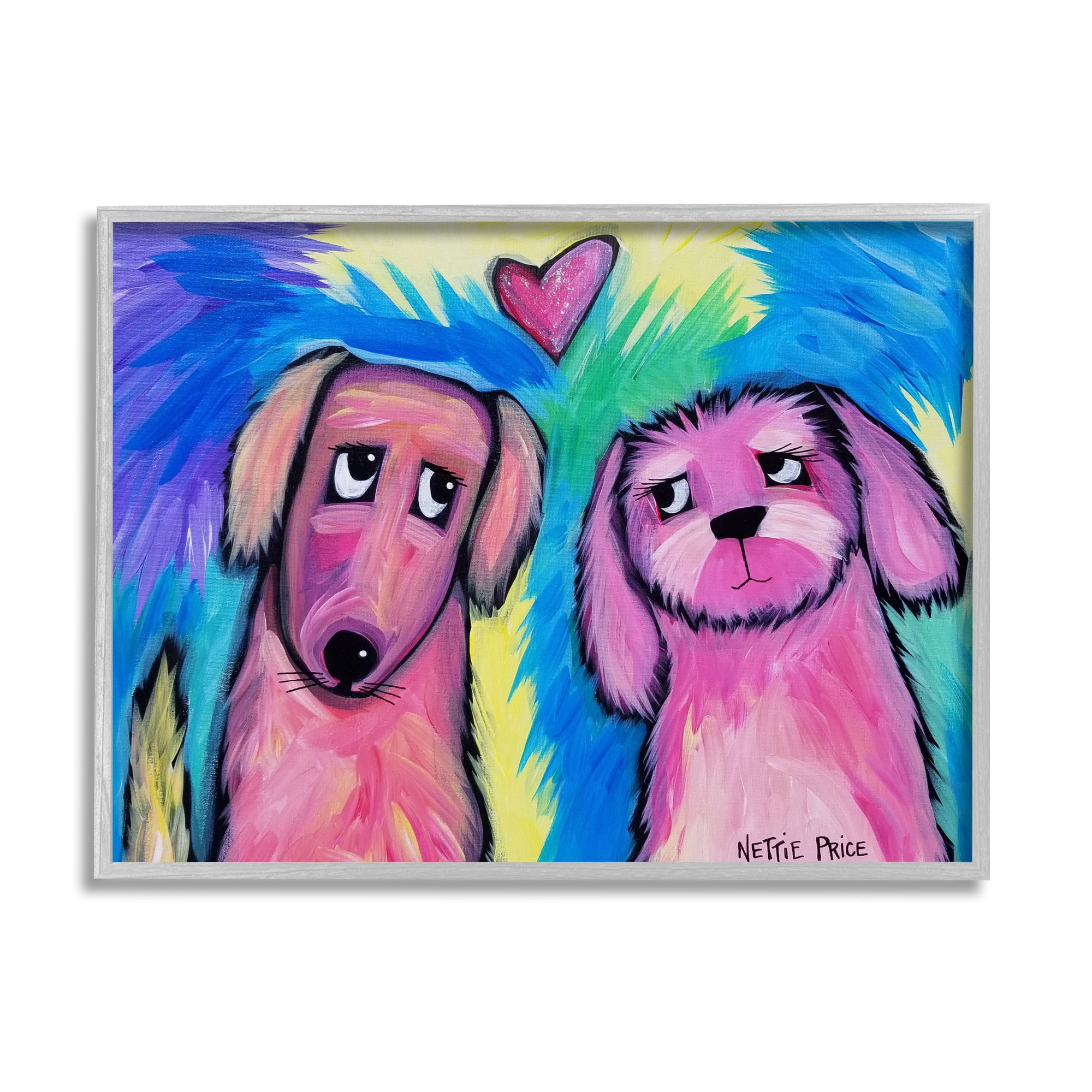Stupell Industries Abstract Dog Friends Animals & Insects Painting Gray Framed Art Print Wall Art, 30 x 24
