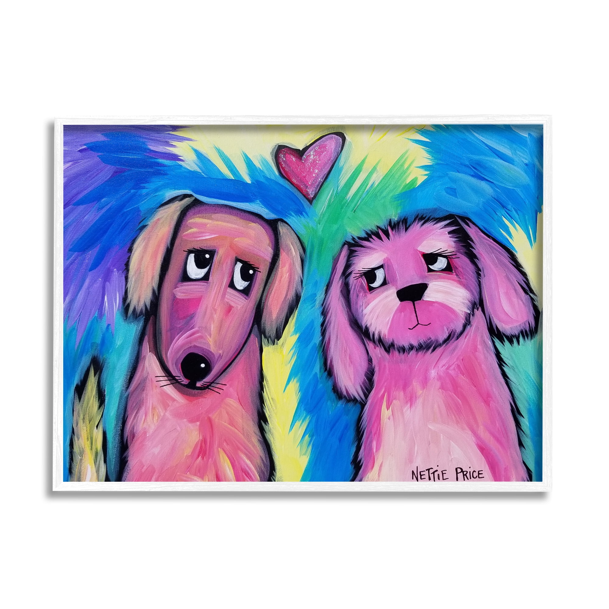 Stupell Industries Abstract Dog Friends Animals & Insects Painting White Framed Art Print Wall Art, 20 x 16