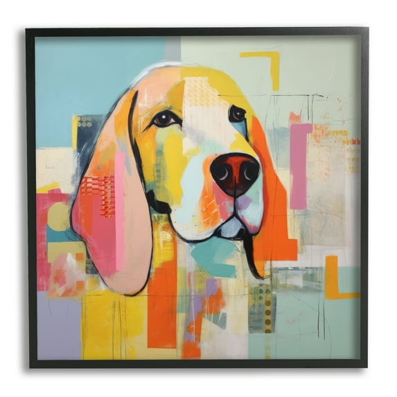 Stupell Industries Abstract Dog Portrait Animals & Insects Painting Black Framed Art Print Wall Art, 24 x 24