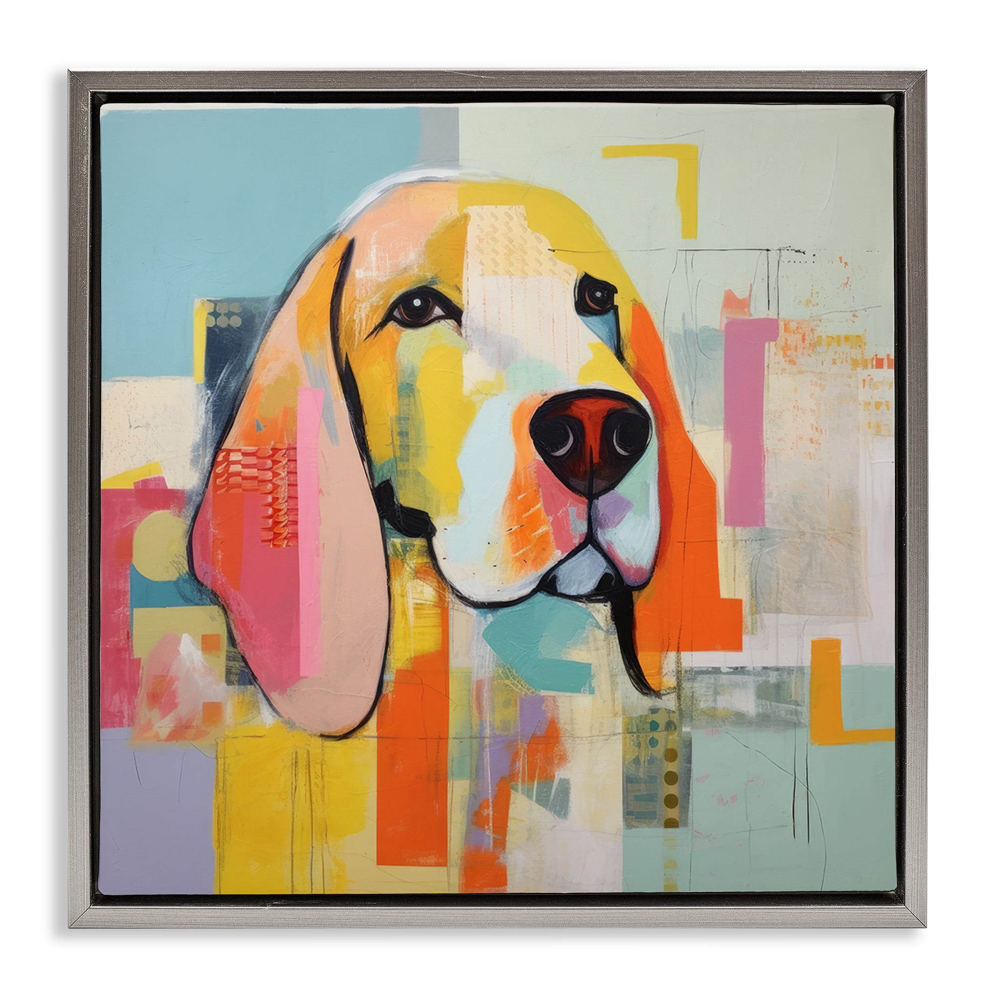 Stupell Industries Abstract Dog Portrait Animals & Insects Painting Gray Floater Framed Canvas Art Print Wall Art, 25 x 25