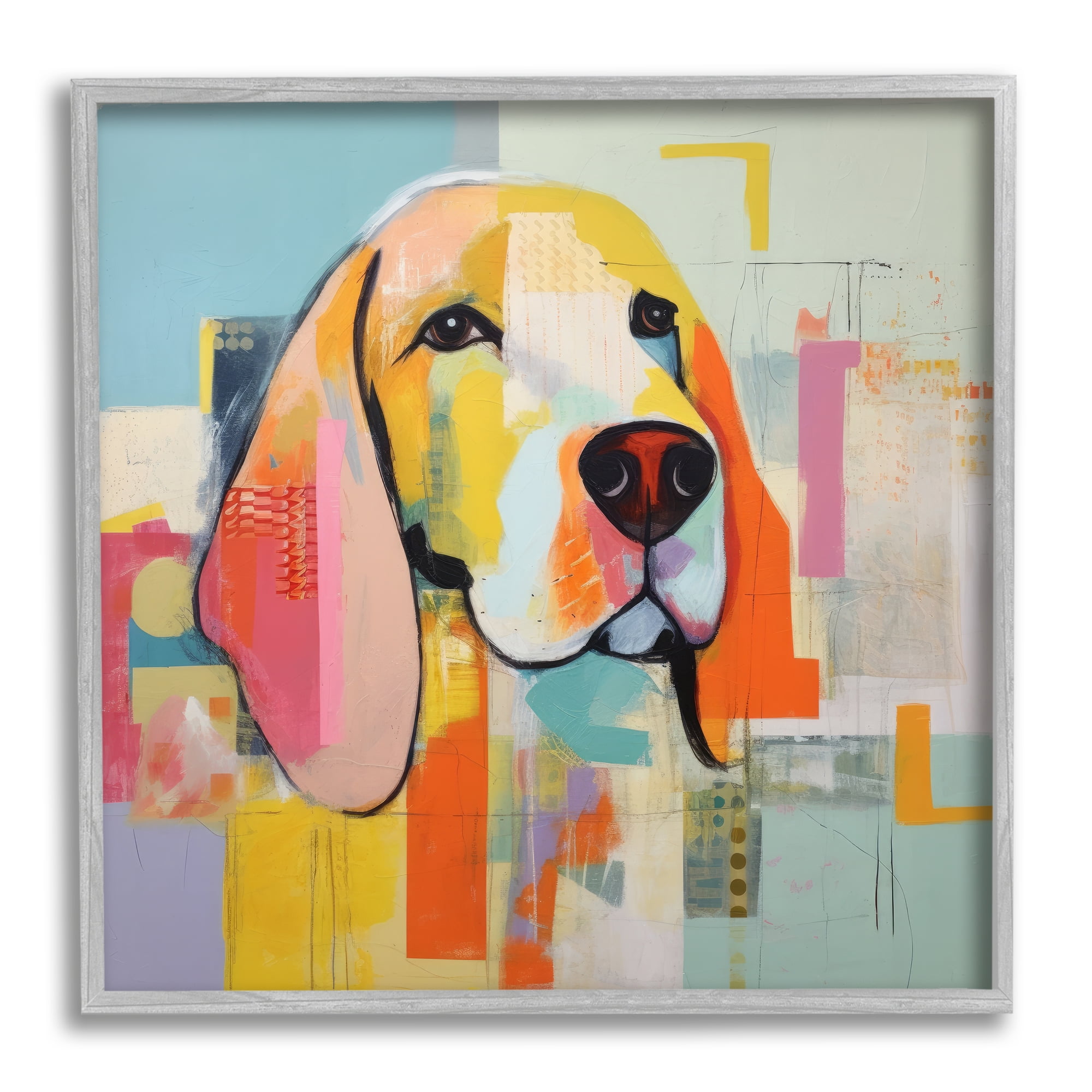 Stupell Industries Abstract Dog Portrait Animals & Insects Painting Gray Framed Art Print Wall Art, 24 x 24