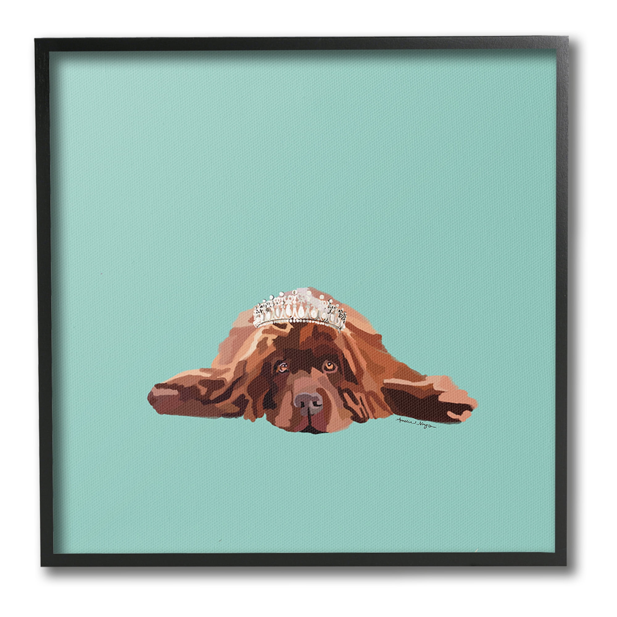 Stupell Industries Abstract Dog with Crown Animals & Insects Painting Black Framed Art Print Wall Art, 24 x 24