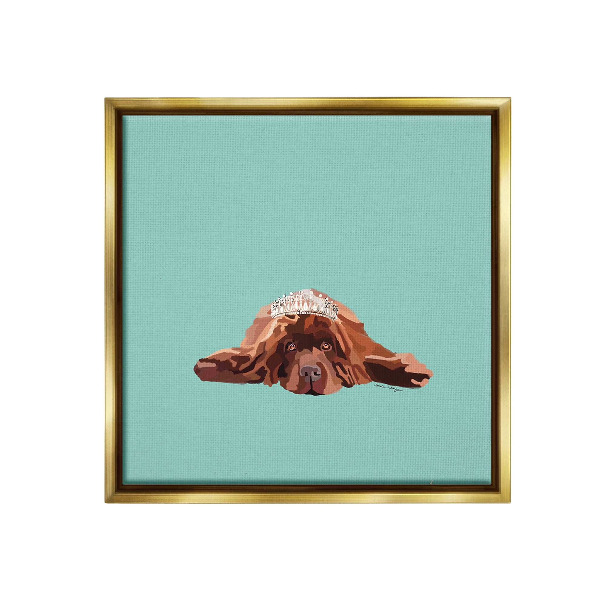 Stupell Industries Abstract Dog with Crown Animals & Insects Painting Gold Floater Framed Canvas Art Print Wall Art, 18 x 18