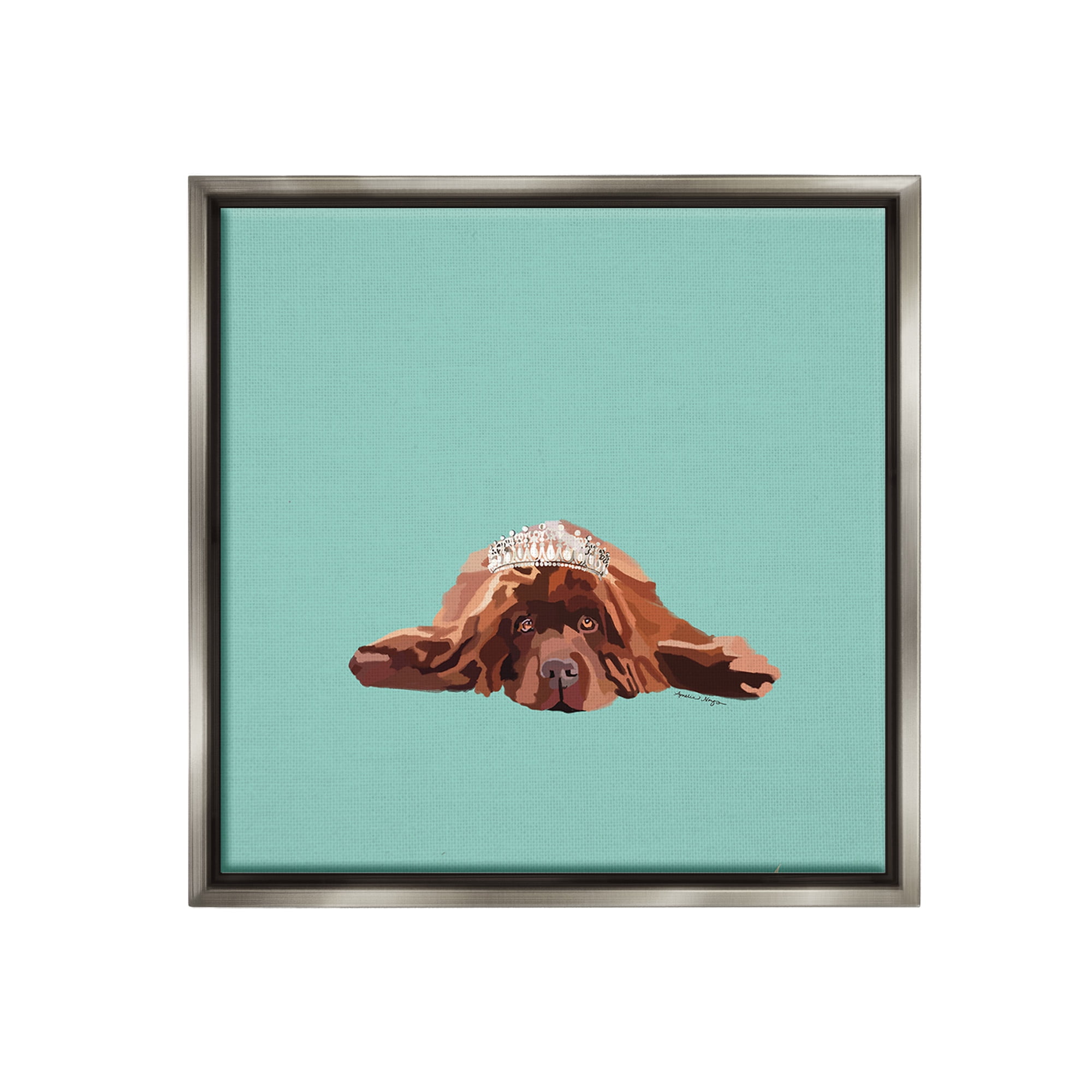 Stupell Industries Abstract Dog with Crown Animals & Insects Painting Gray Floater Framed Canvas Art Print Wall Art, 25 x 25
