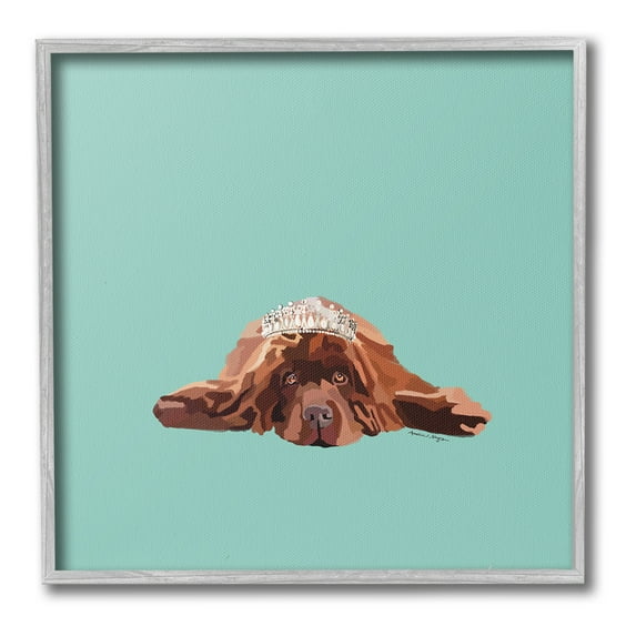 Stupell Industries Abstract Dog with Crown Animals & Insects Painting Gray Framed Art Print Wall Art, 24 x 24