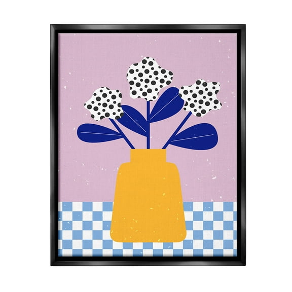 Stupell Industries Abstract Dotted Flowers Botanical & Floral Painting Black Floater Framed Canvas Art Print Wall Art, 17 x 21